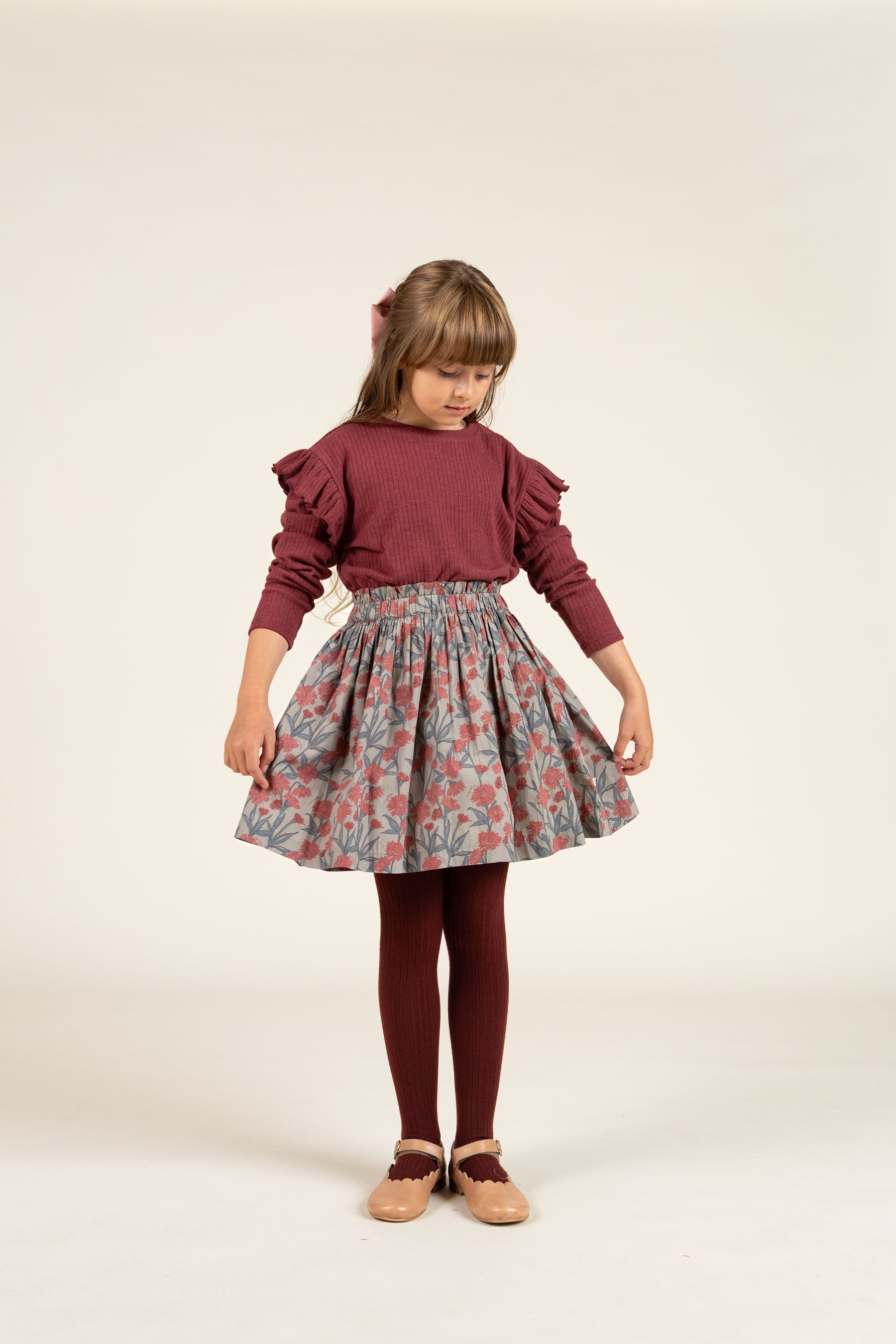 Printed Cotton Poplin Skirt - Tween - Rose / Green | 100718 Amy