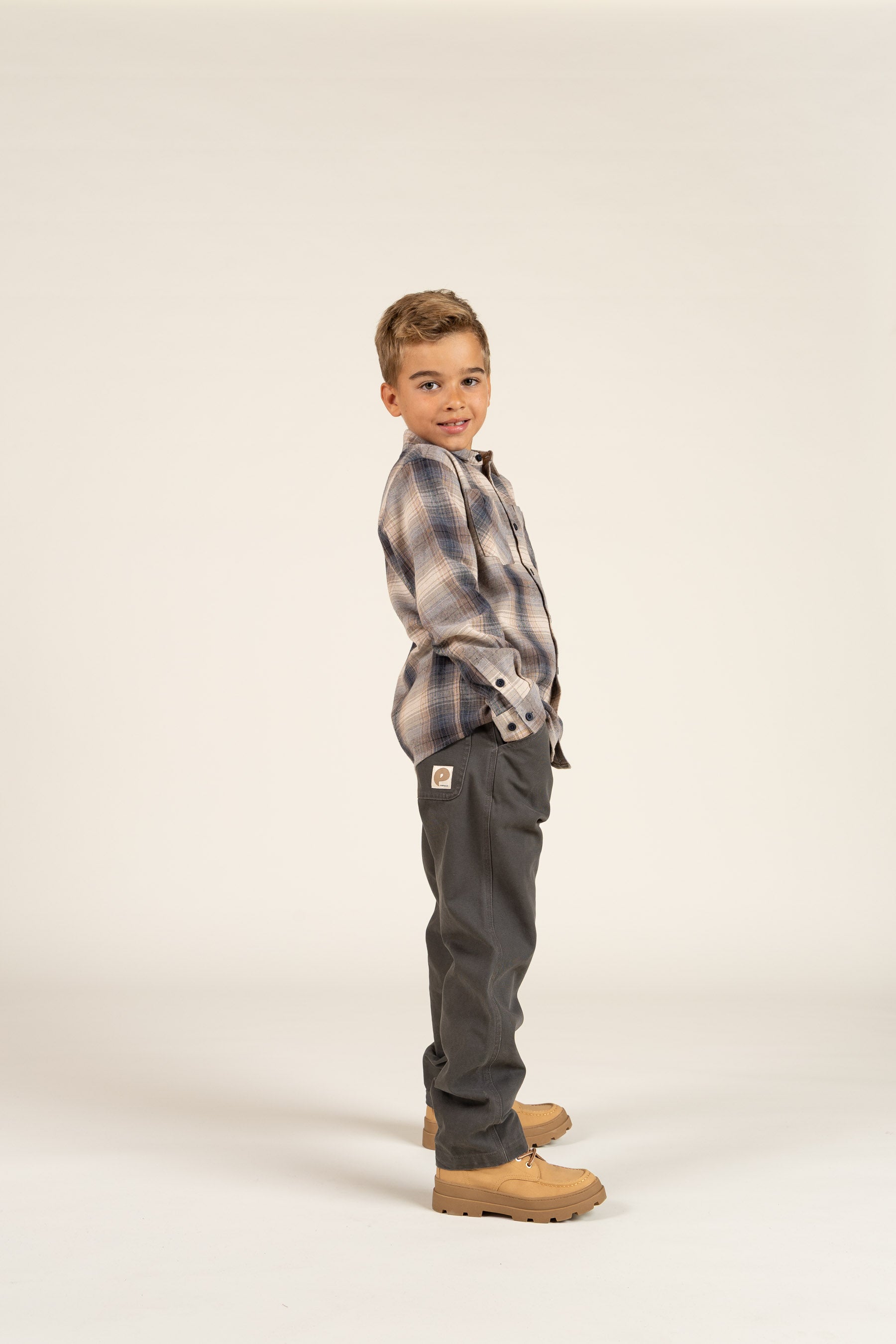 Checked Flannel Shirt - Tween - Brown Navy Check | 100527 Henry