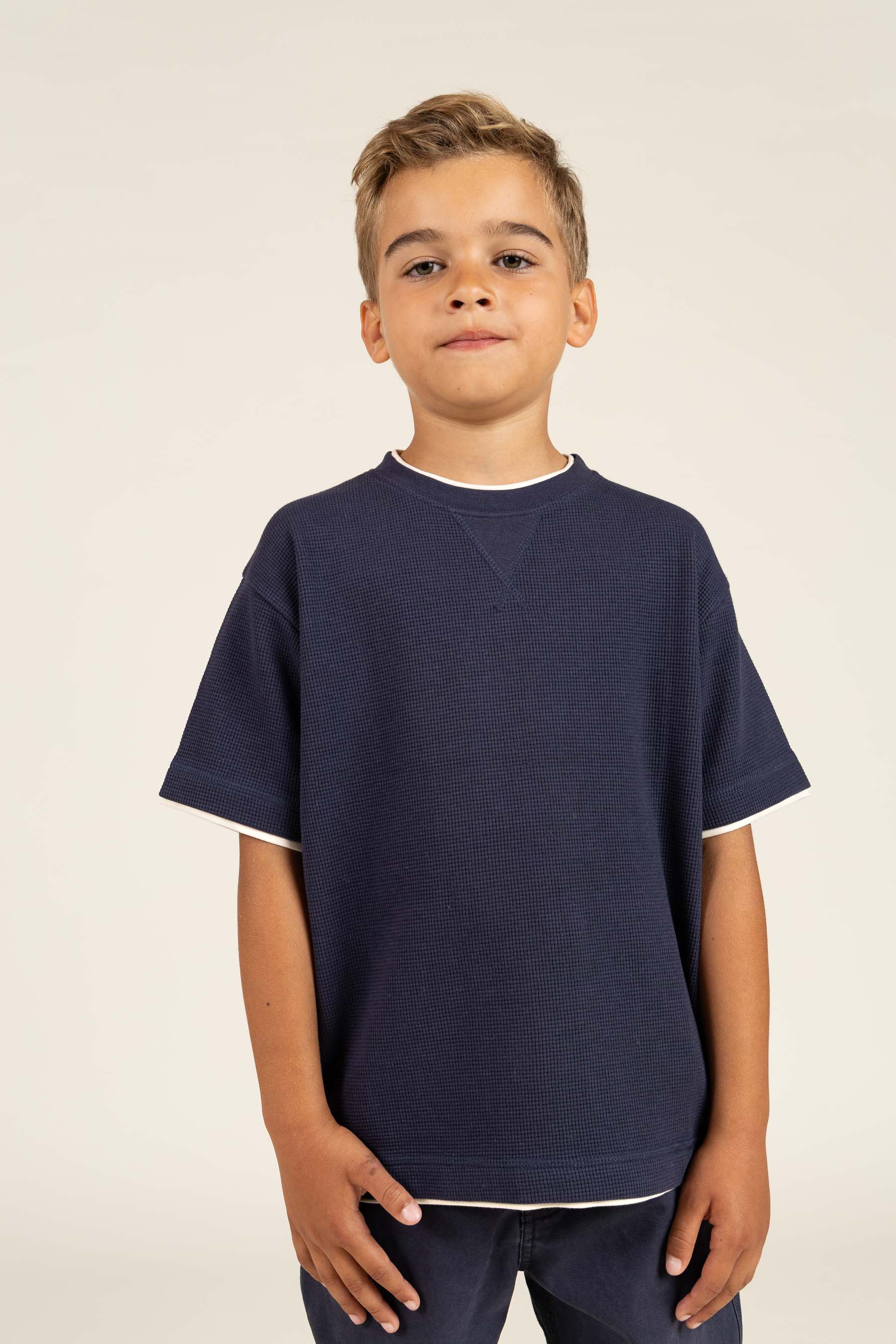 Textured Short Sleeve T-Shirt - Tween - Navy | 100710 Malthe