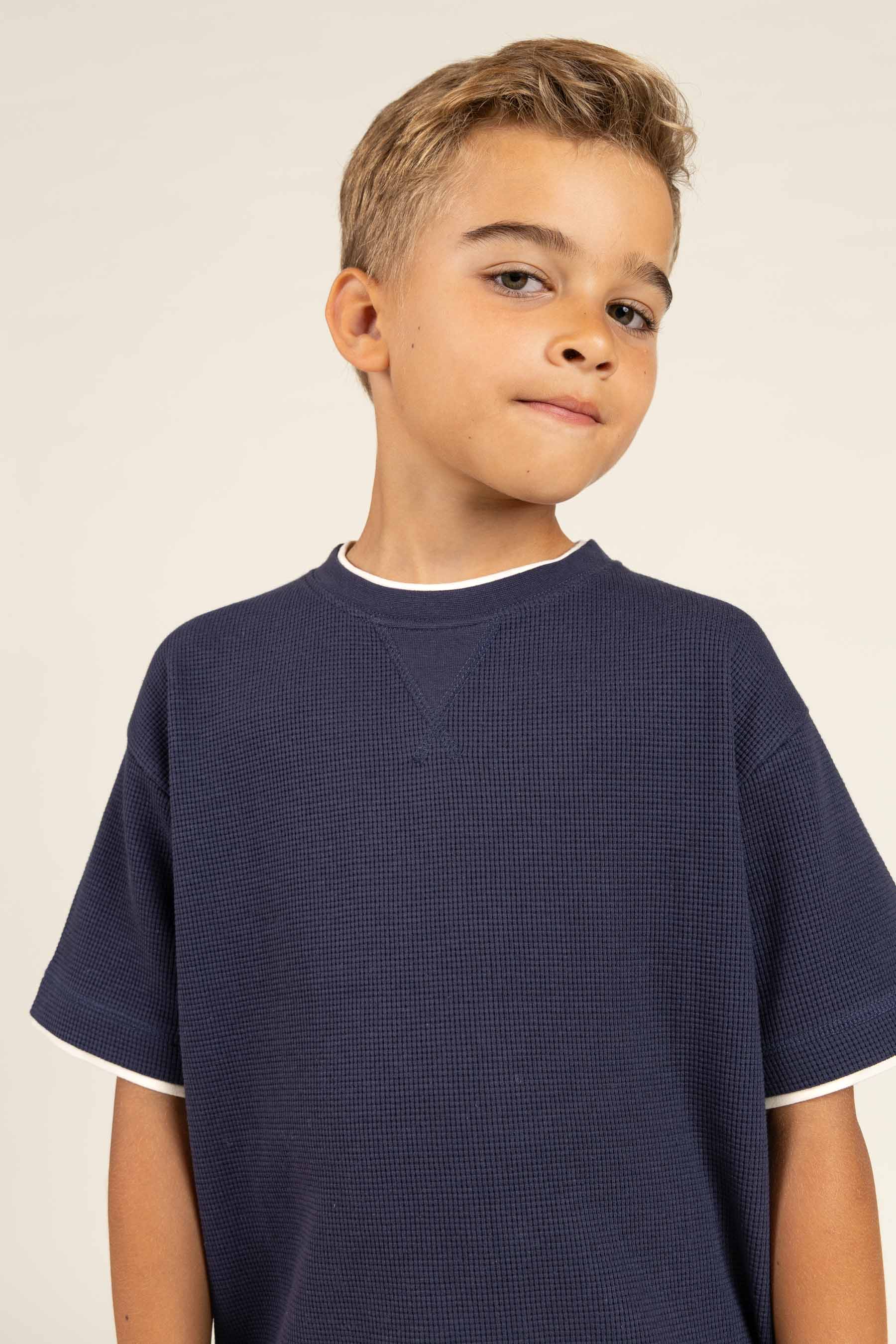 Textured Short Sleeve T-Shirt - Tween - Navy | 100710 Malthe