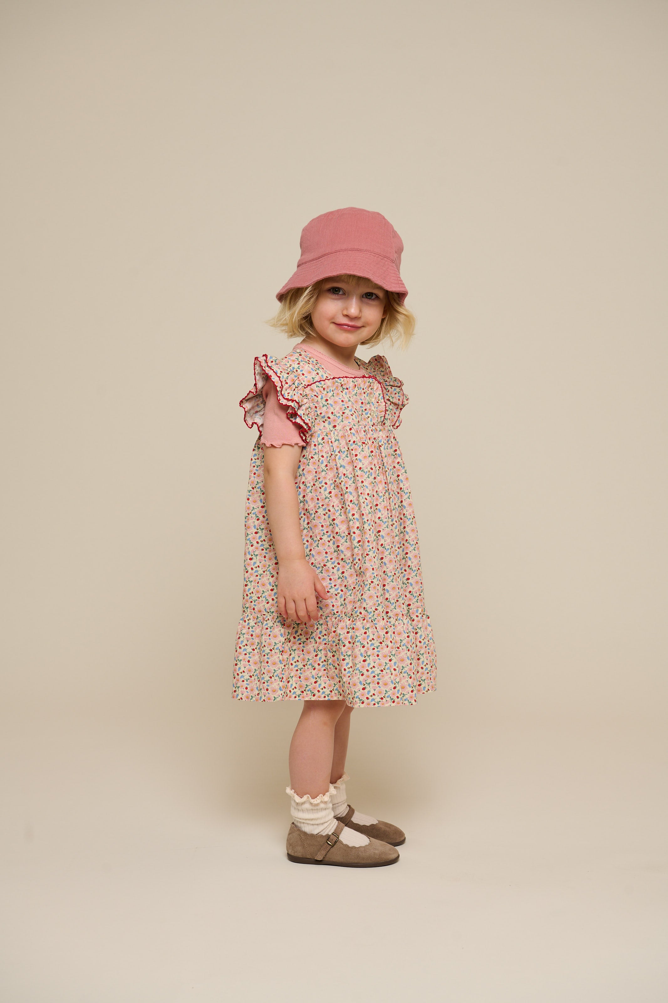 Flower Printed Poplin Dress - Kids - Rose | 100960 Poppy