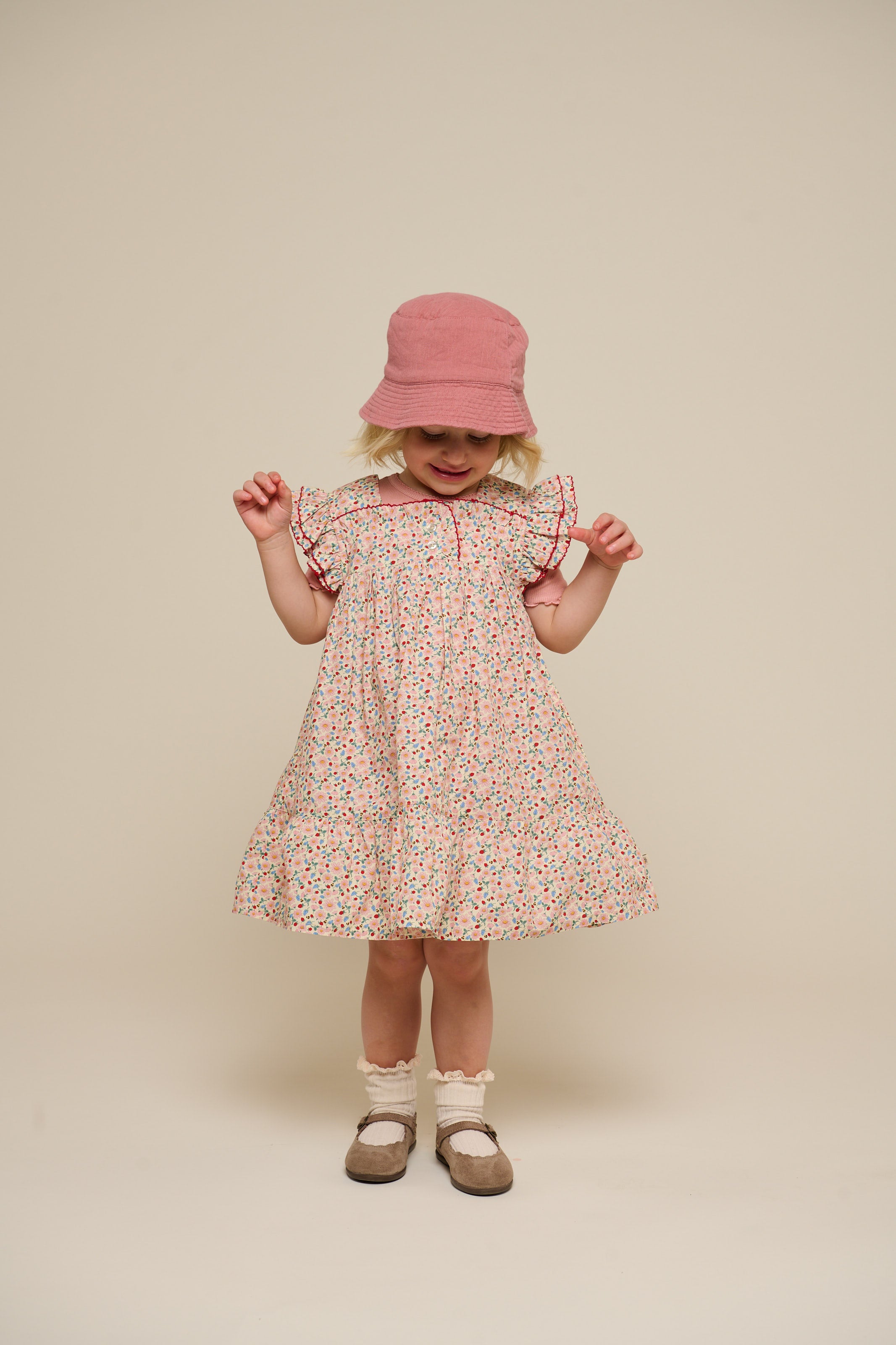 Flower Printed Poplin Dress - Kids - Rose | 100960 Poppy