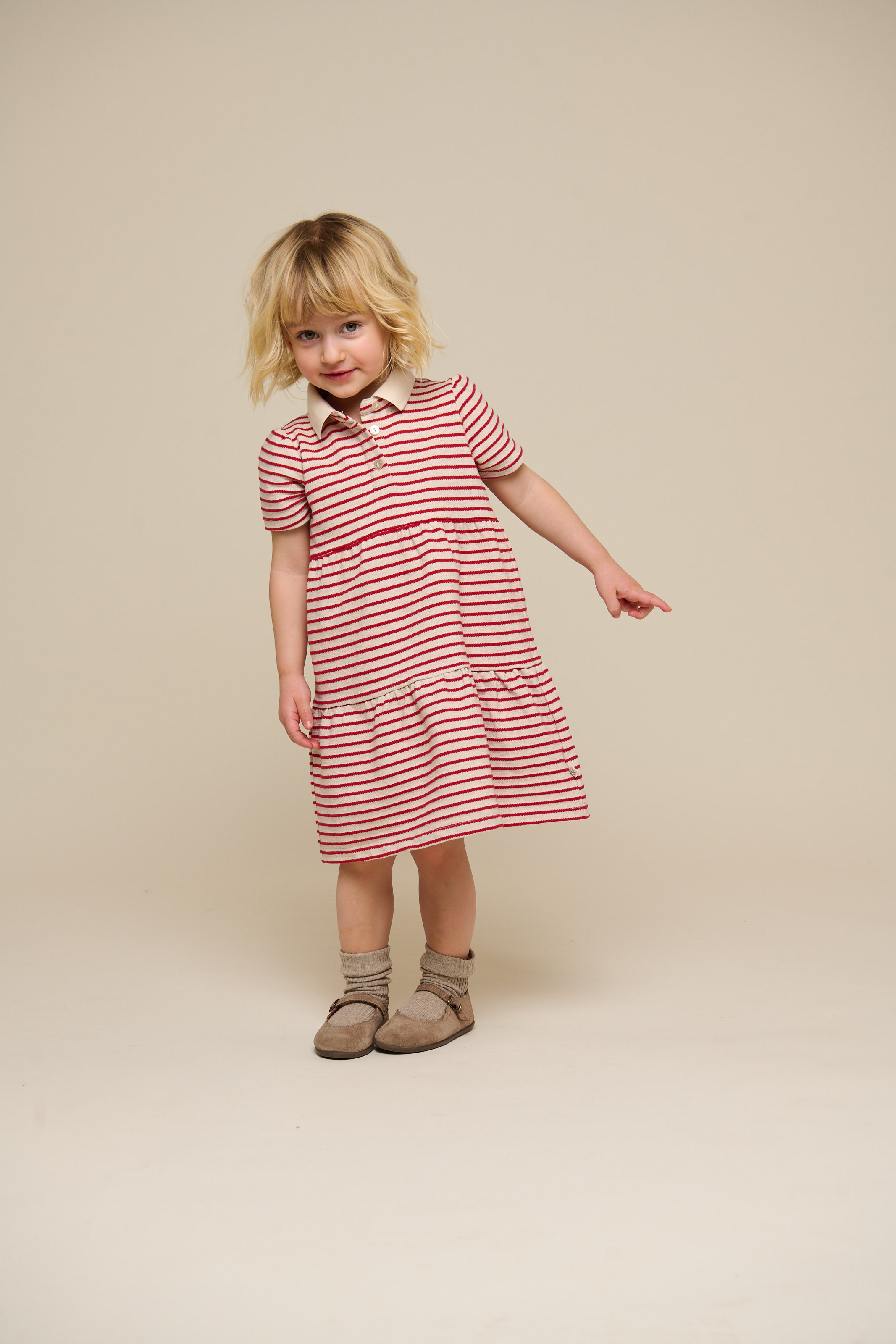 Striped Jersey Dress - Kids - Cherry Red | 101008 Emmie