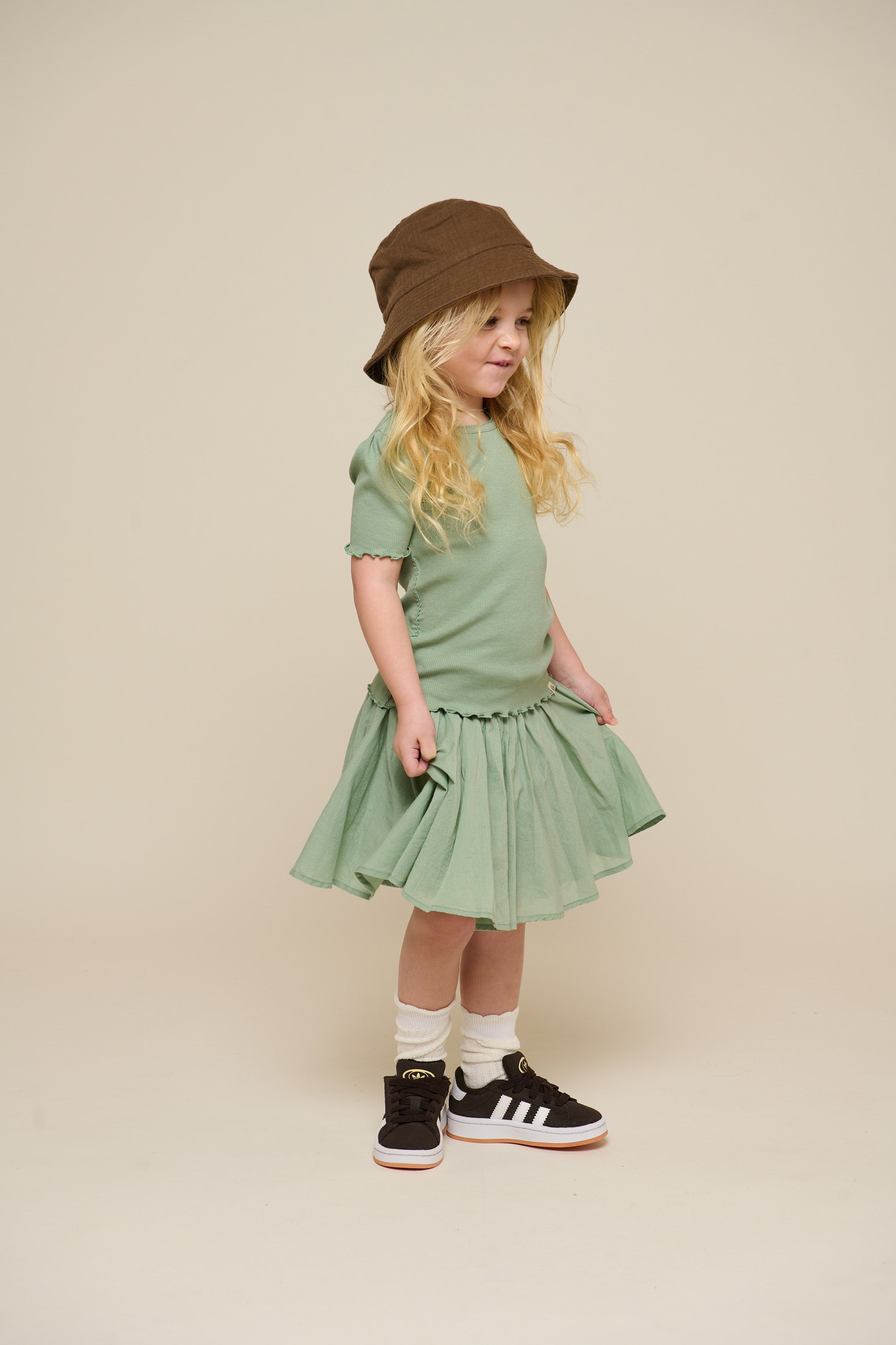 Cotton Skirt with Ric Rac Frill - Kids - Dusty Green | 101038 Alma