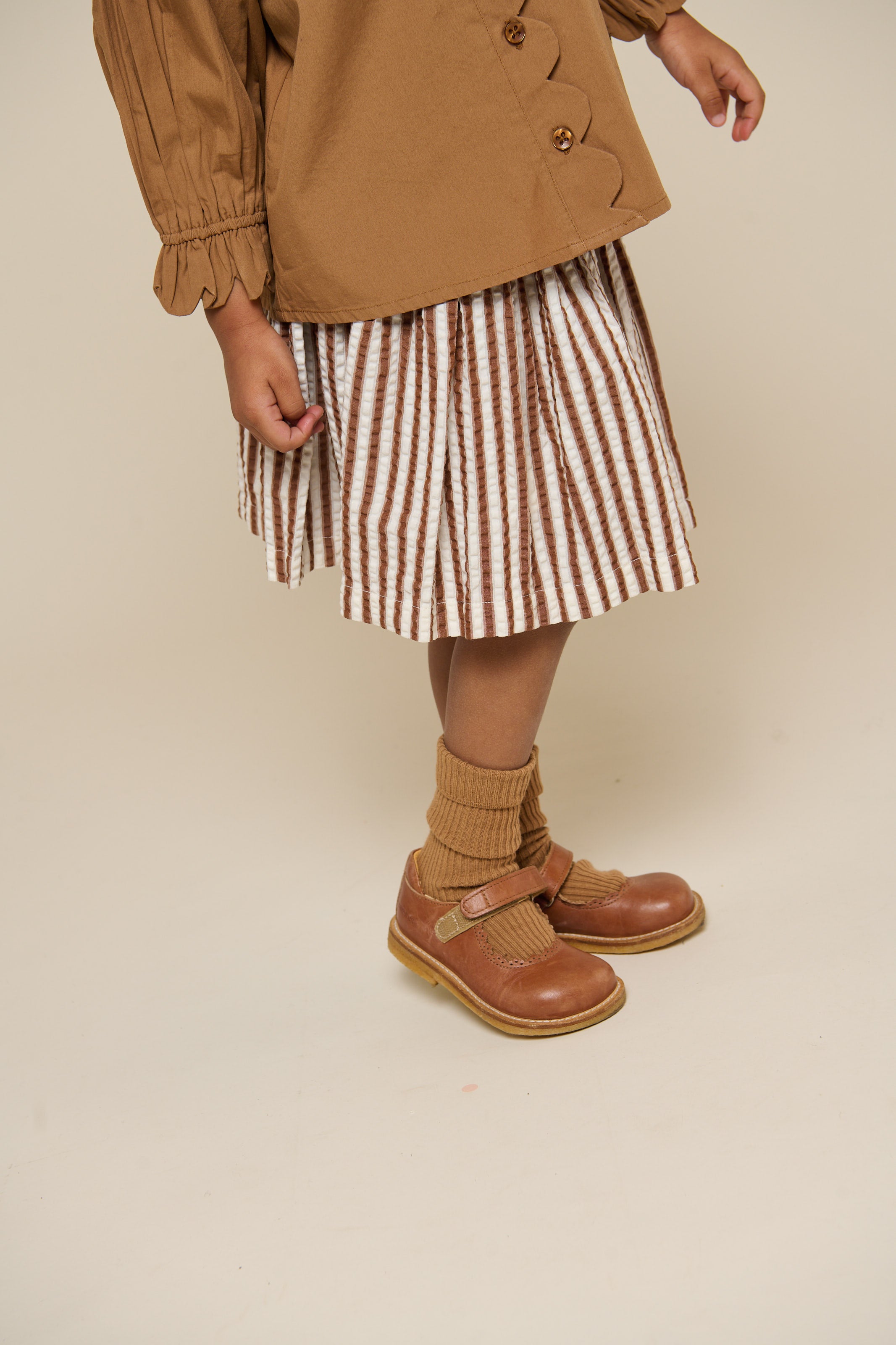 Striped Seersucker Skirt - Kids - Brown | 101193 Nadia