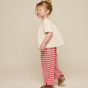 Checked Cotton Trousers - Kids - Cherry Red | 100906 Bonnie