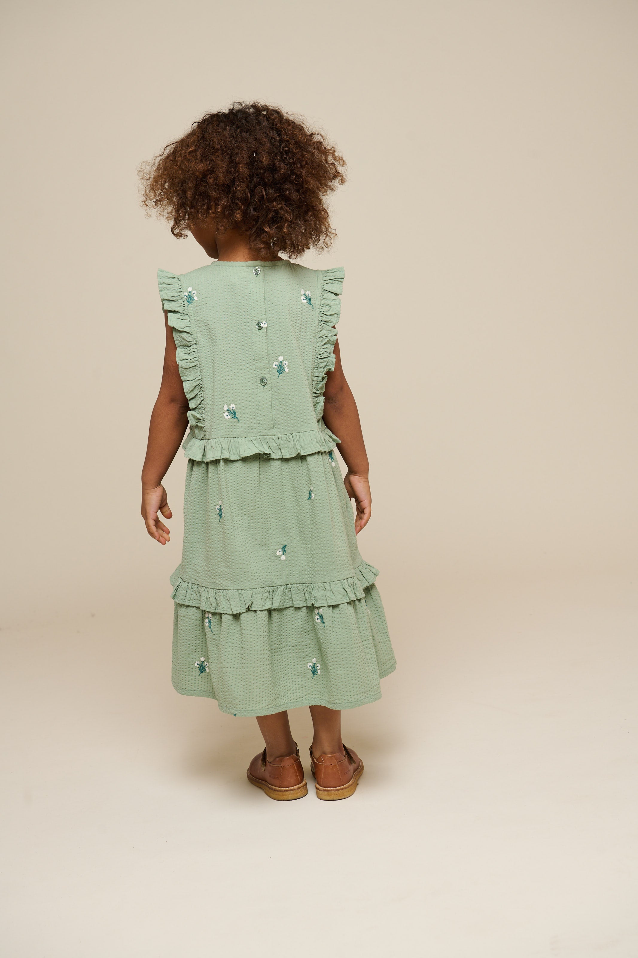 Embroidered Seersucker Dress - Kids - Dusty Green | 100976 Nora