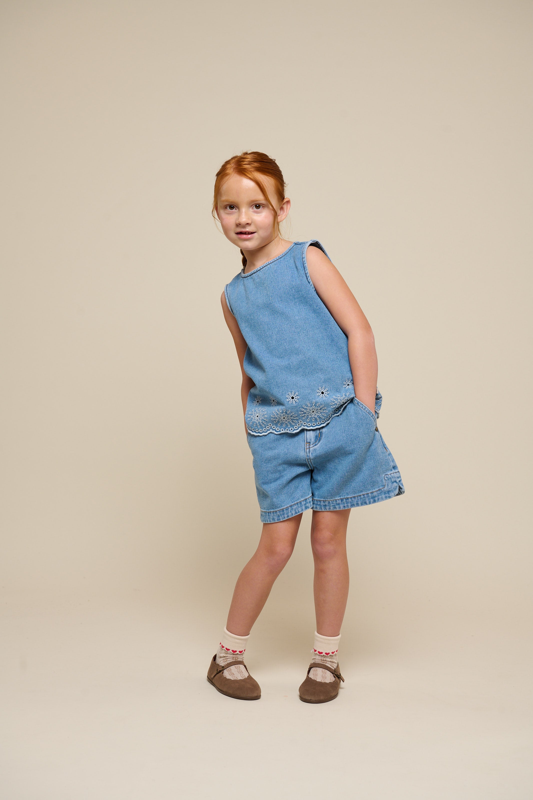 Embroidered Denim Top - Kids - Light Blue Denim | 101020 Vera