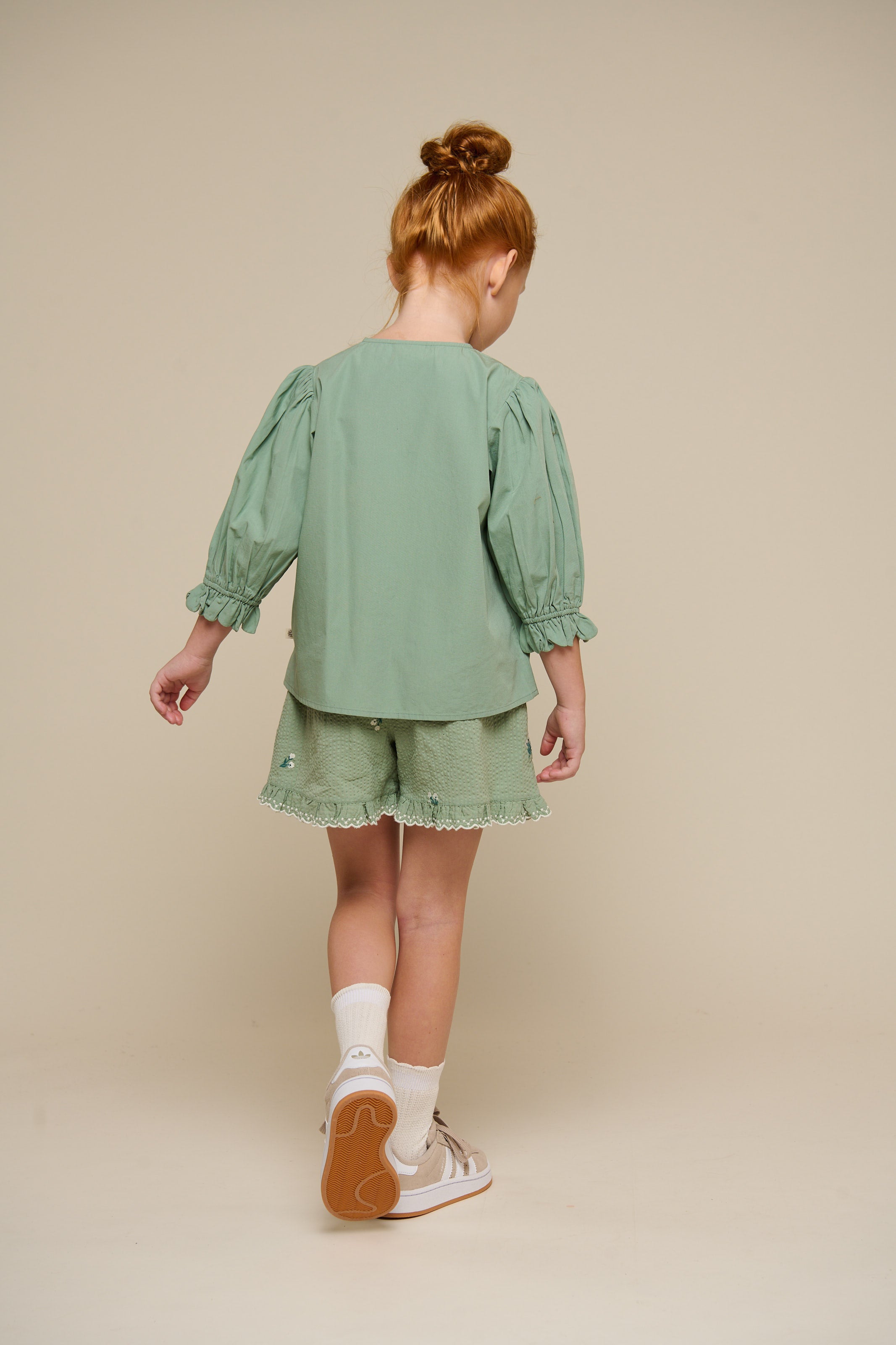 Embroidered Seersucker Shorts - Tween - Dusty Green | 100985 Nora