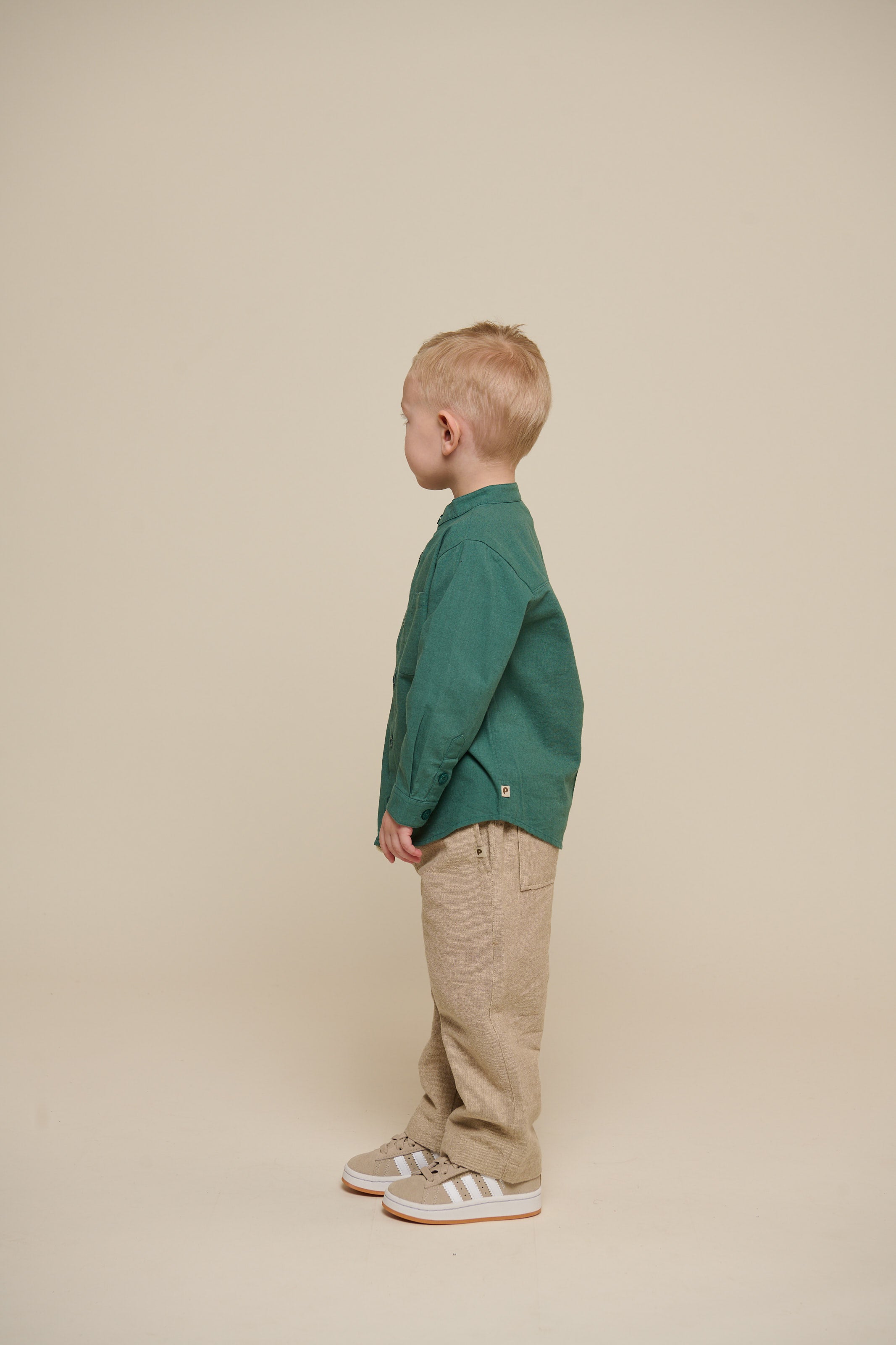 Linen Mix Mandarin Collar Shirt - Kids - Tropical Green | 101203 Lucca