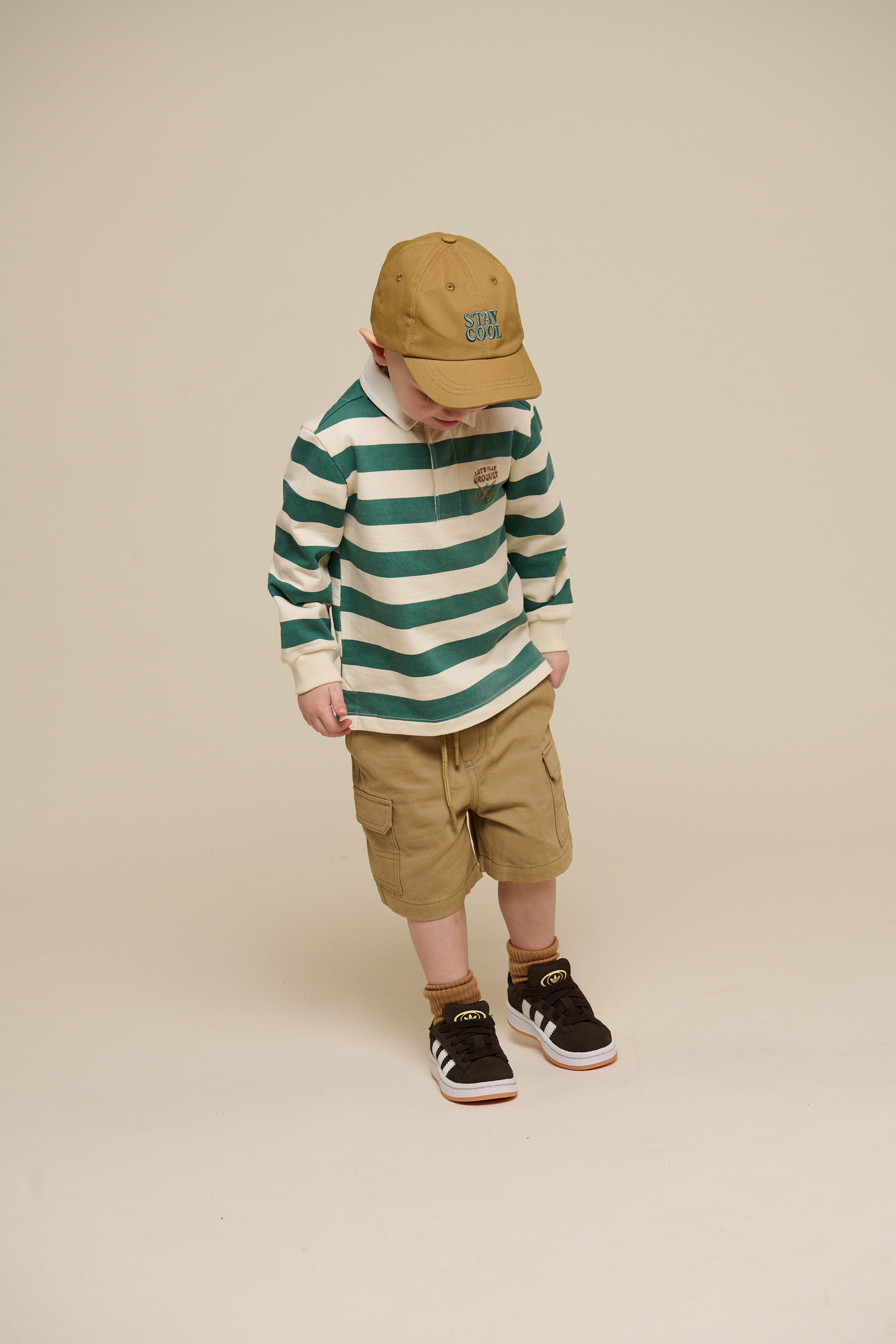 Striped Polo Sweatshirt - Kids - Tropical Green/Offwhite | 101340 Marco