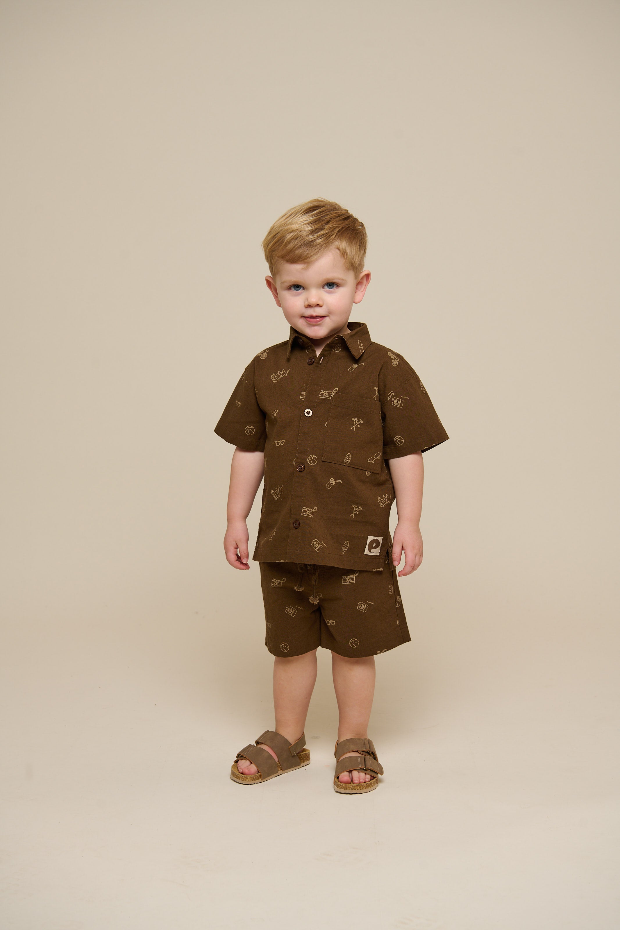 Printed Linen Mix Shirt - Kids - Dark Brown | 101167 William