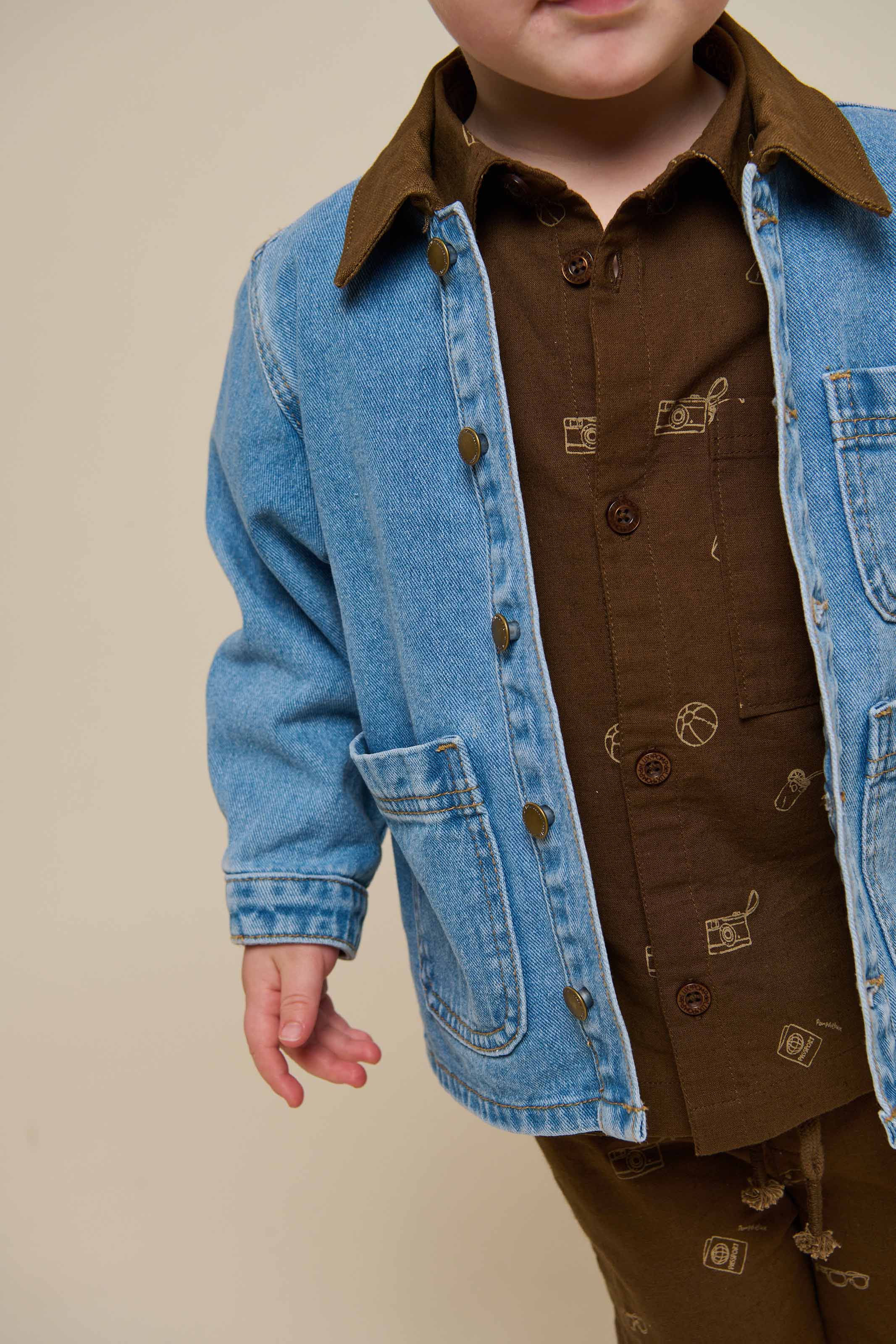 Printed Linen Mix Shirt - Kids - Dark Brown | 101167 William