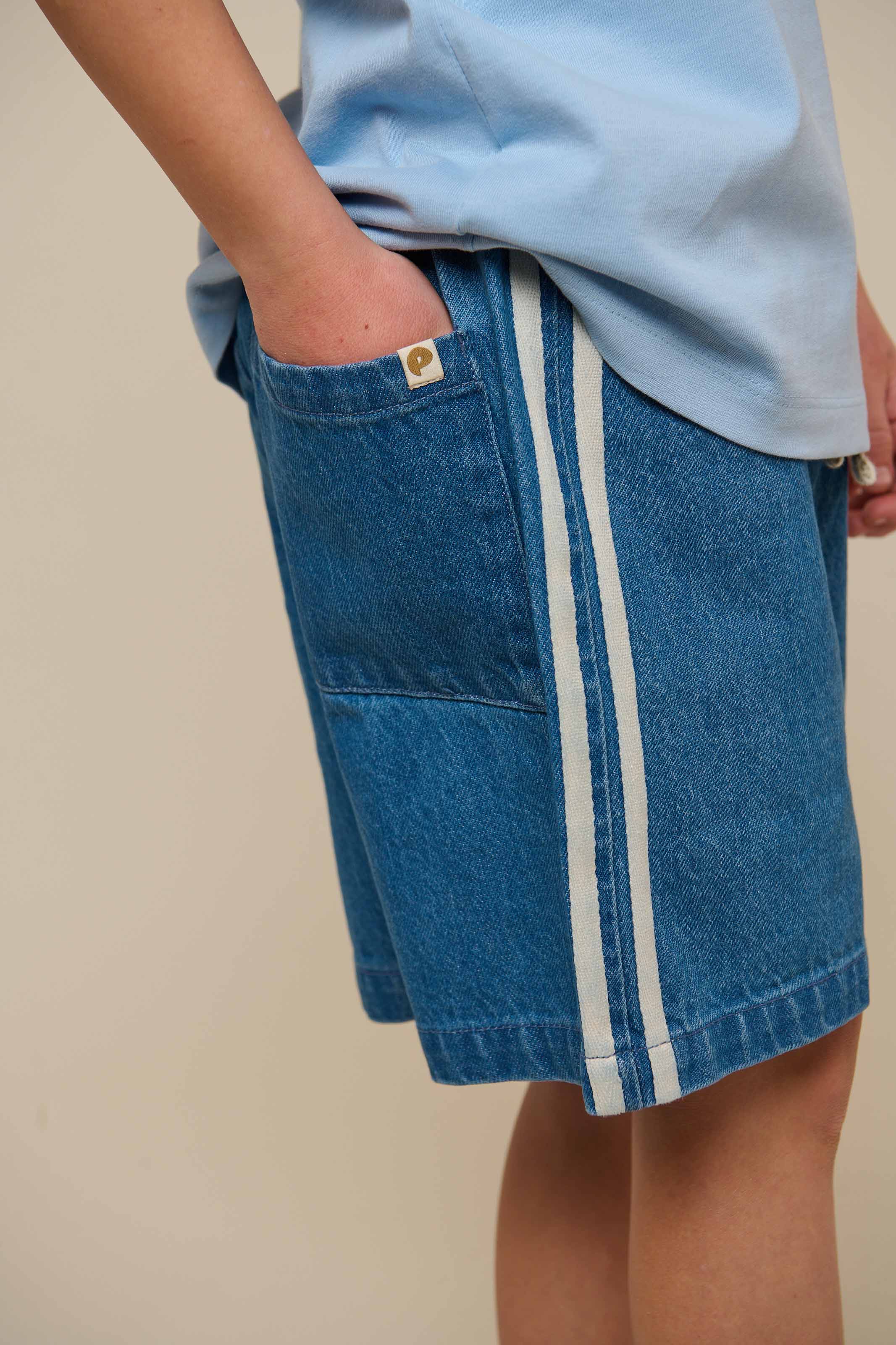 Baggy Denim Shorts with Tape - Kids - Blue Denim | 101142 Callum