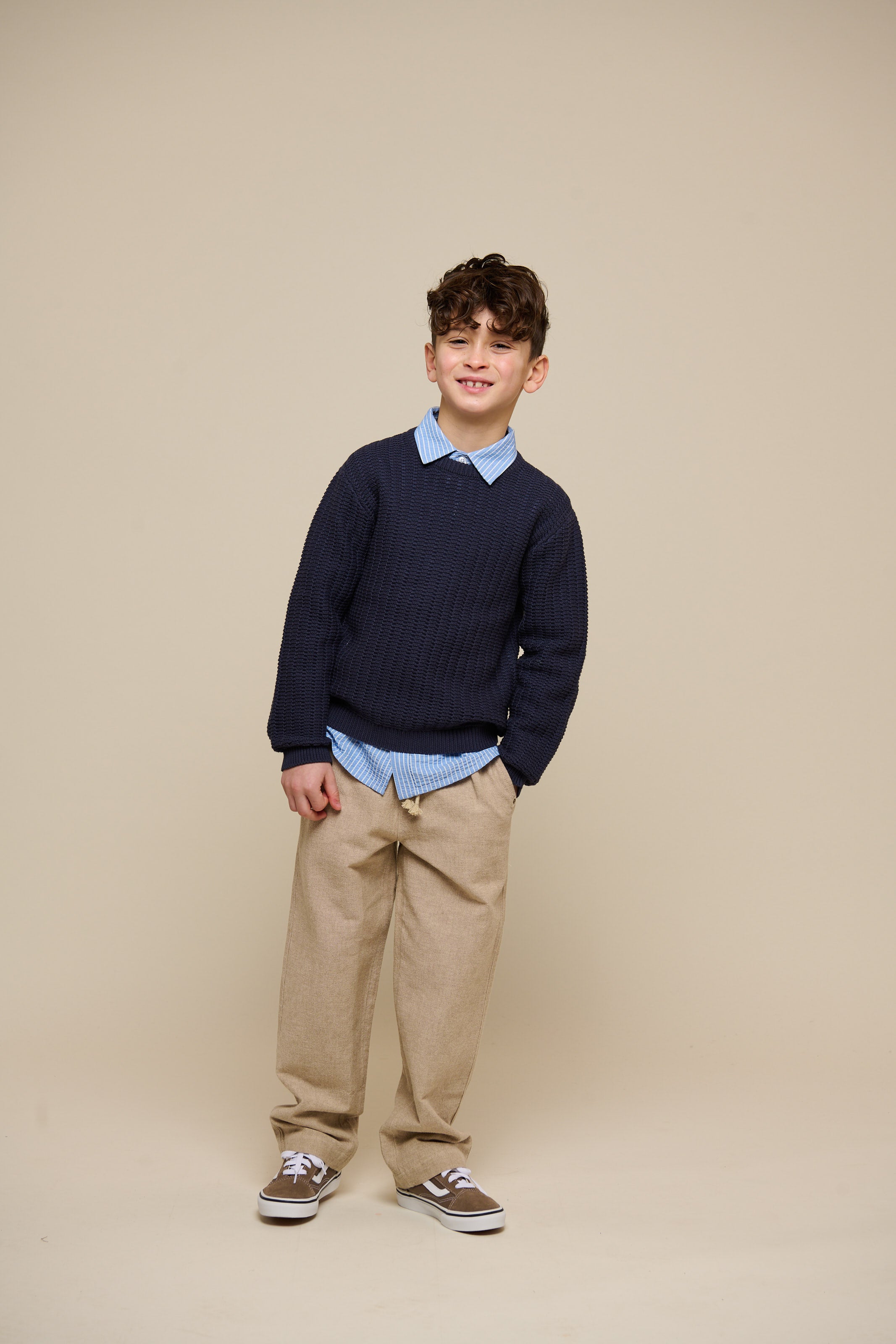 Textured Woven Cotton Trousers - Tween - Sand | 101200 Walter