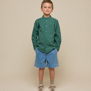 Linen Mix Mandarin Collar Shirt - Tween - Tropical Green | 101204 Lucca