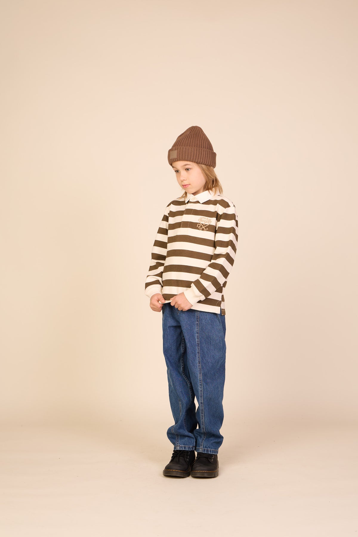 Striped Polo Sweatshirt - Tween - Dark Brown/Offwhite | 101398 Marco
