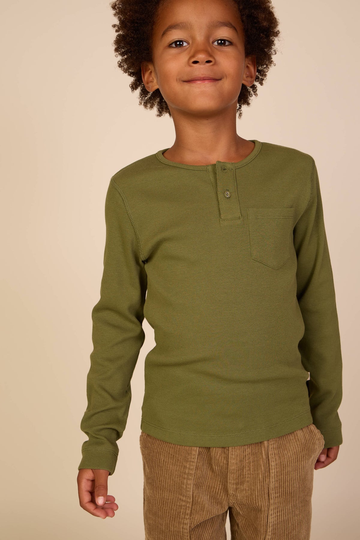 Ribbed Long-Sleeve Henley T-Shirt - Tween - Moss Green | 101594 Conrad