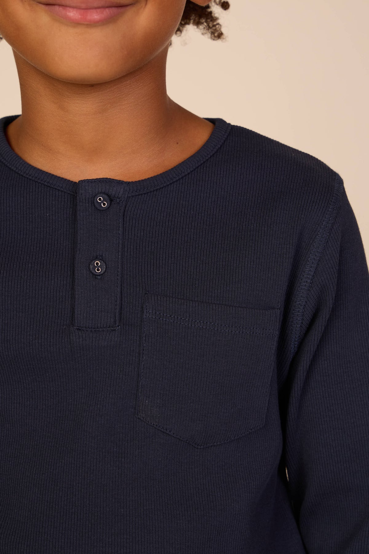 Ribbed Long-Sleeve Henley T-Shirt - Tween - Navy | 101592 Conrad