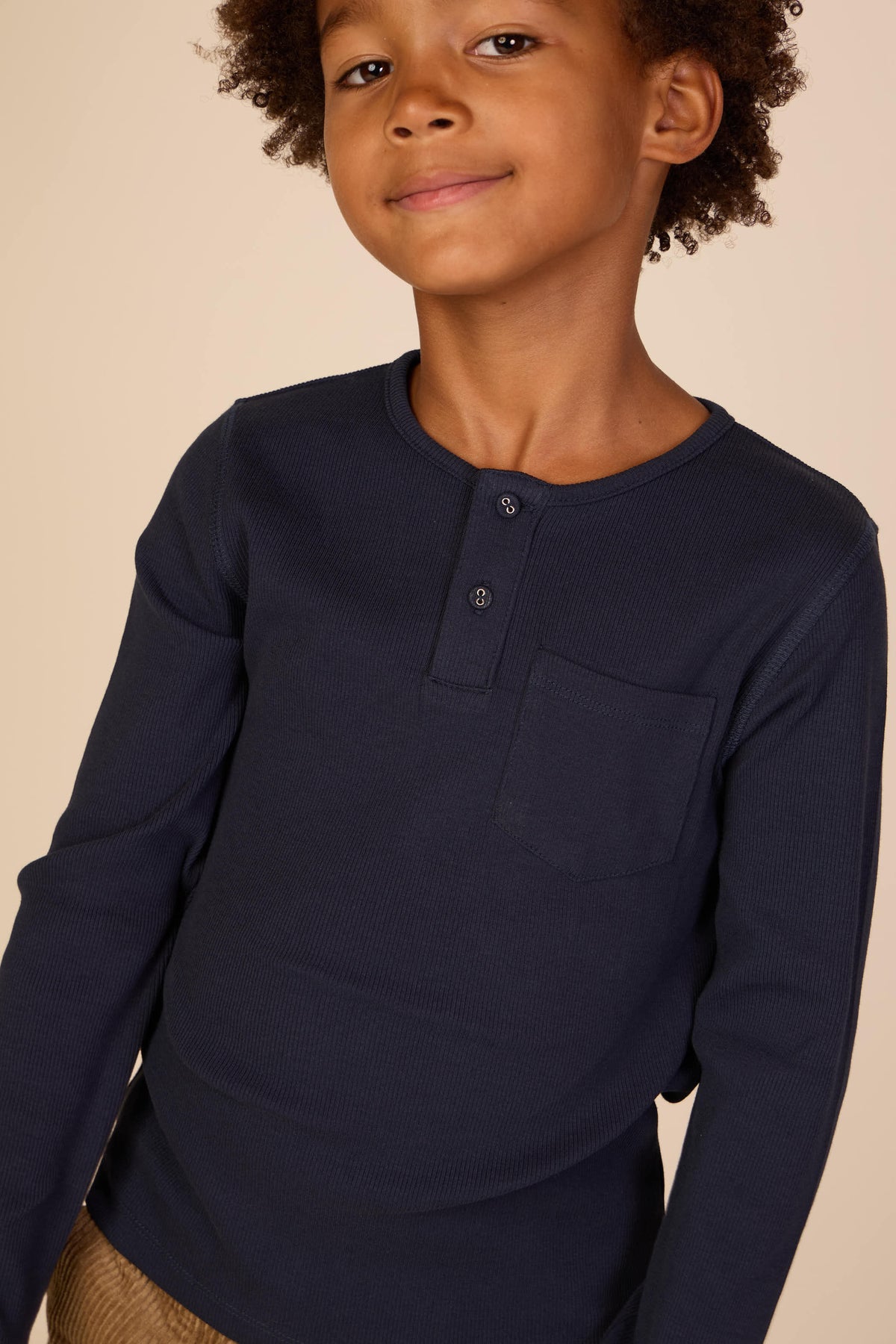 Ribbed Long-Sleeve Henley T-Shirt - Tween - Navy | 101592 Conrad