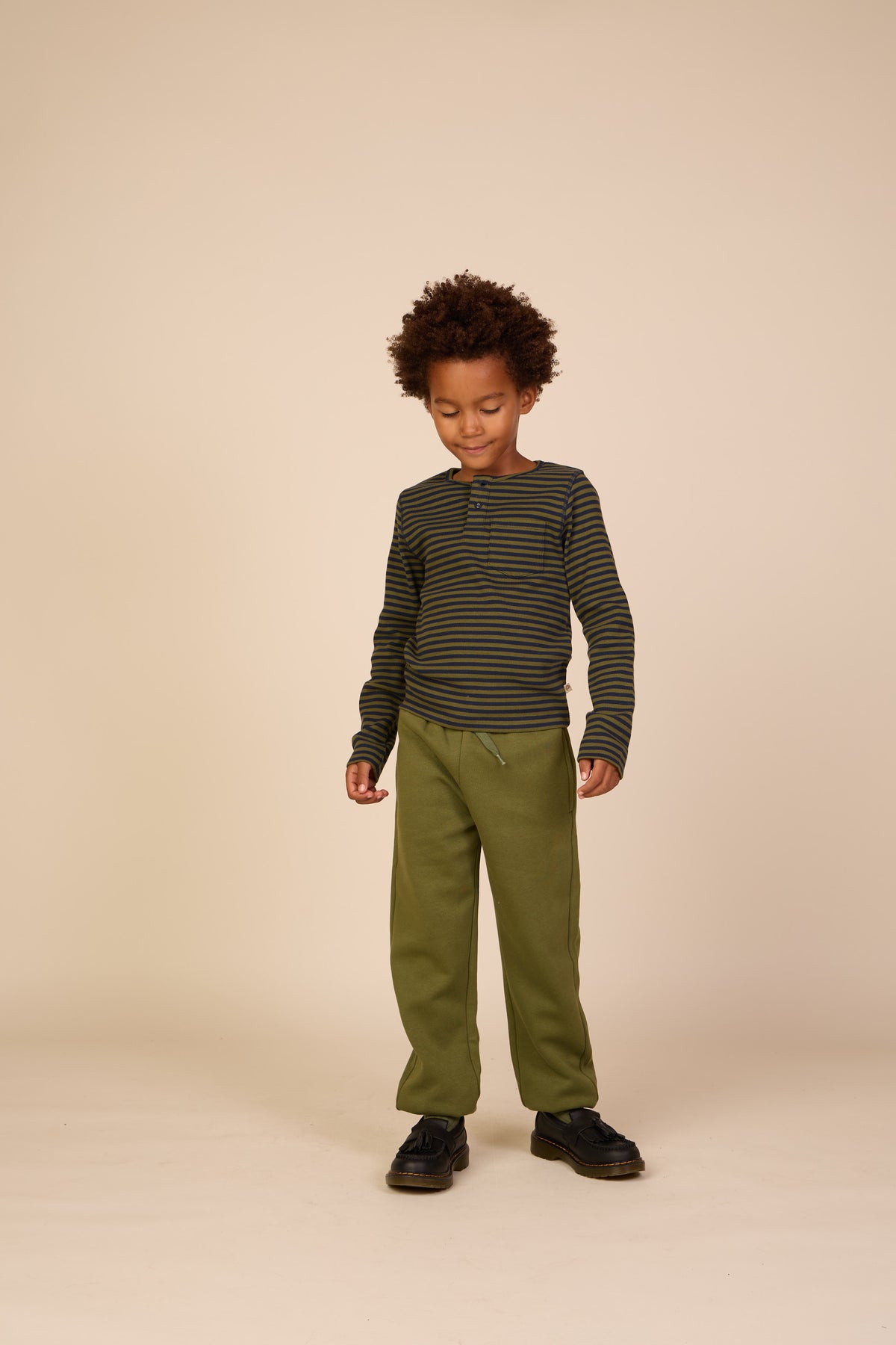 Ribbed Long-Sleeve Henley T-Shirt - Tween - Moss Green/Navy Stripe | 101596 Conrad