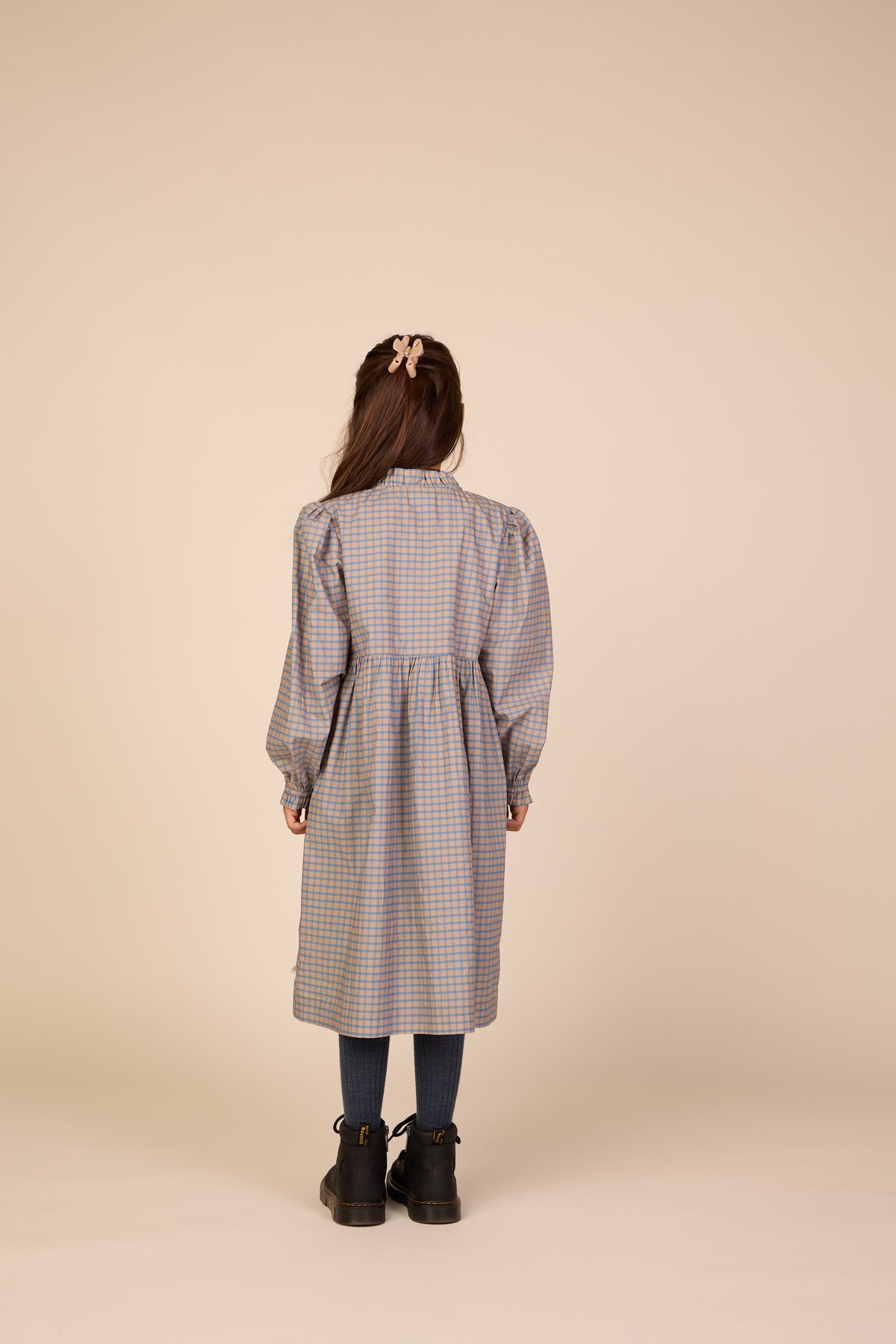 Frill Placket Poplin Dress - Tween - Blue Check | 101438 Julia