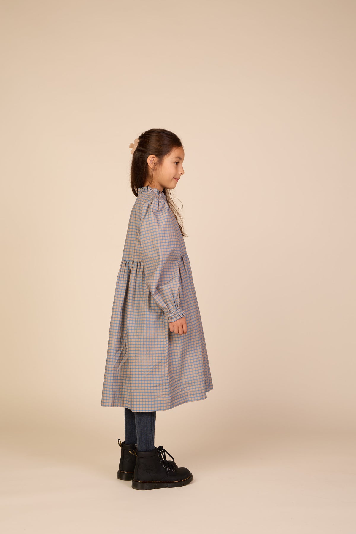 Frill Placket Poplin Dress - Tween - Blue Check | 101438 Julia