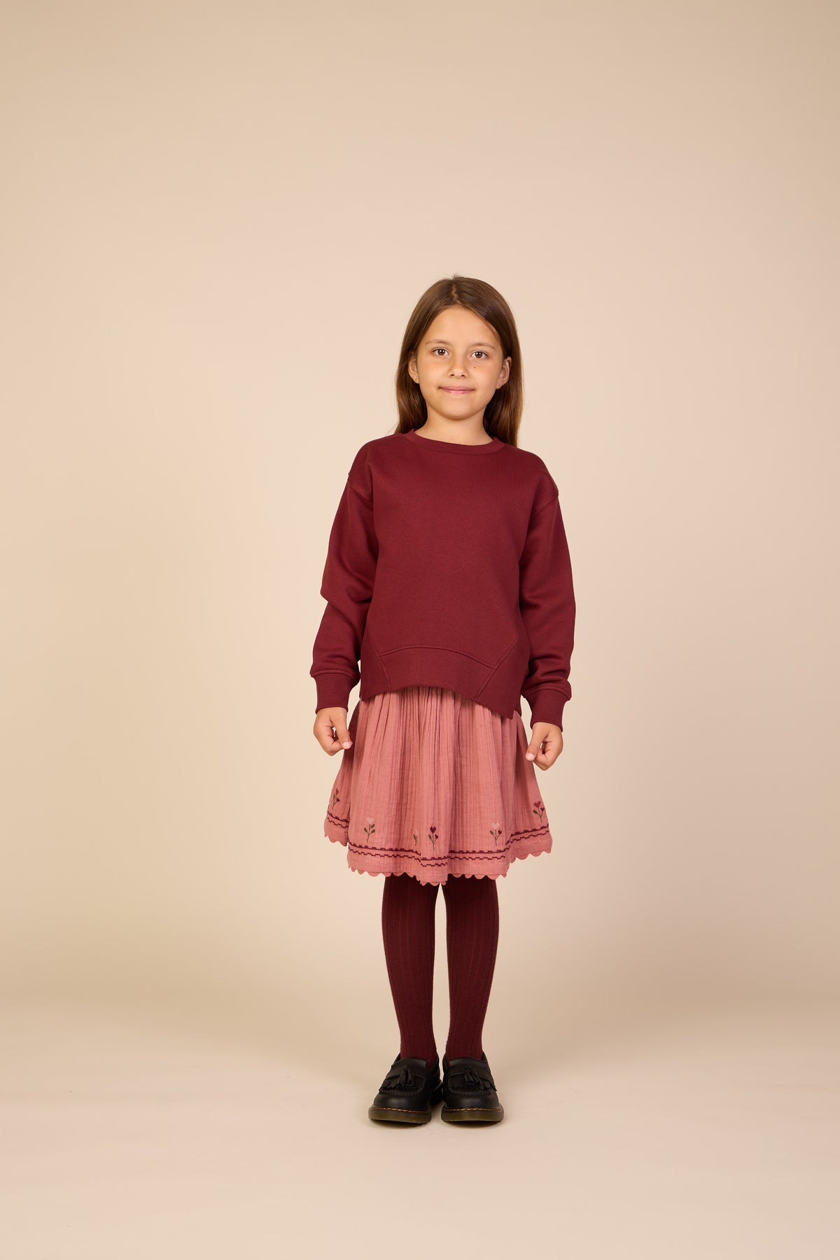 Cross-Stitch Double Gauze Skirt - Tween - Dusty Rose | 101470 Laureen