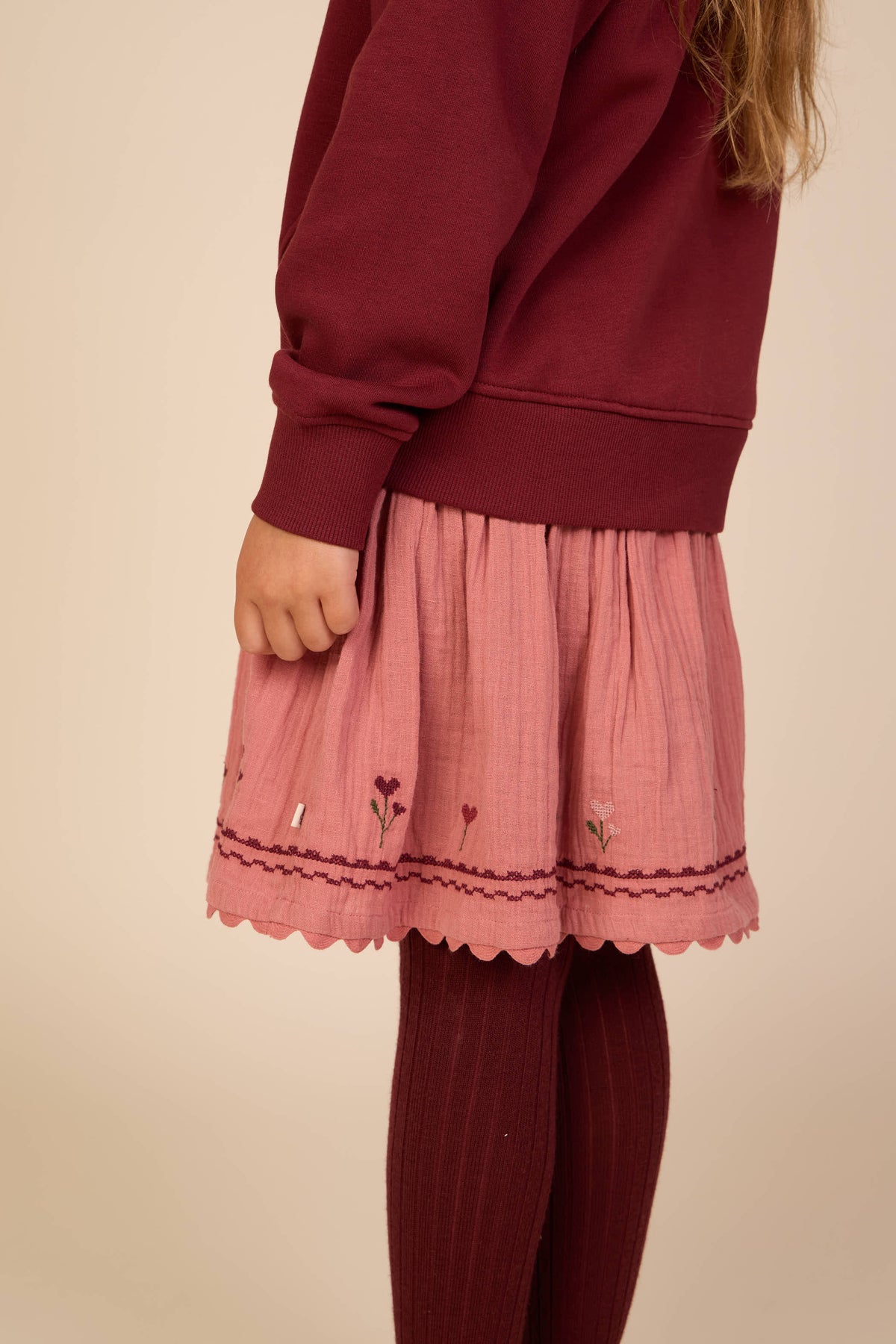 Rib Detail Sweatshirt - Kids - Bordeaux | 101624 Zoe