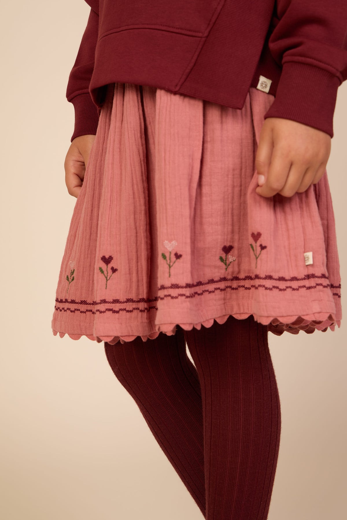 Cross-Stitch Double Gauze Skirt - Tween - Dusty Rose | 101470 Laureen