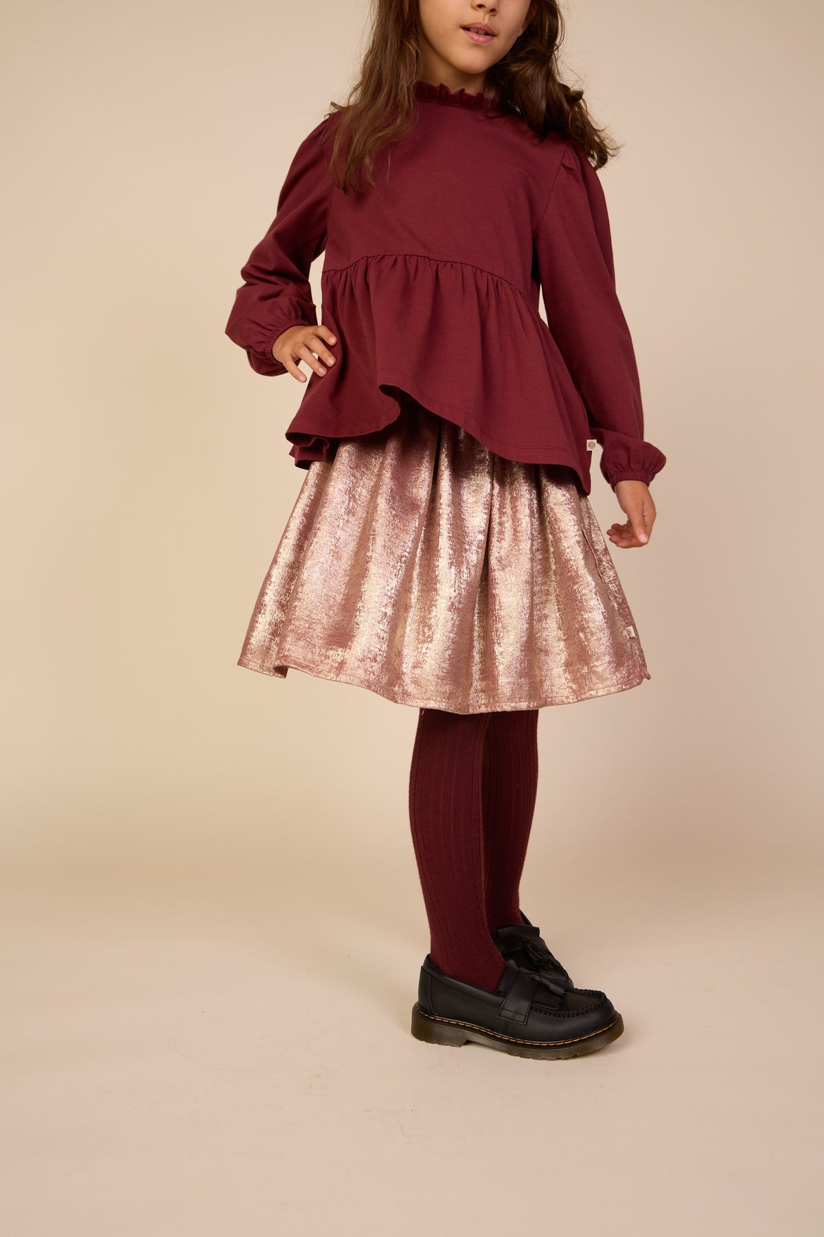 Solid Peplum Jersey Blouse - Tween - Bordeaux | 101548 Heidi
