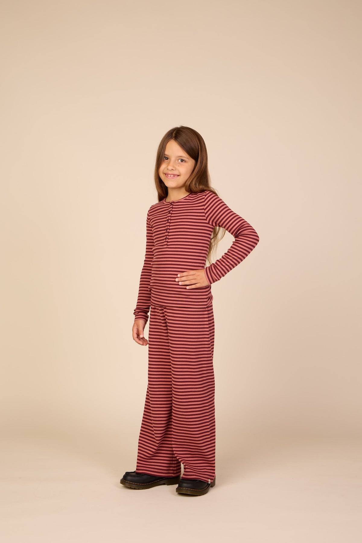 Striped Rib Long-Sleeve T-Shirt - Tween - Dusty Rose/Bordeaux | 101617 Gloria