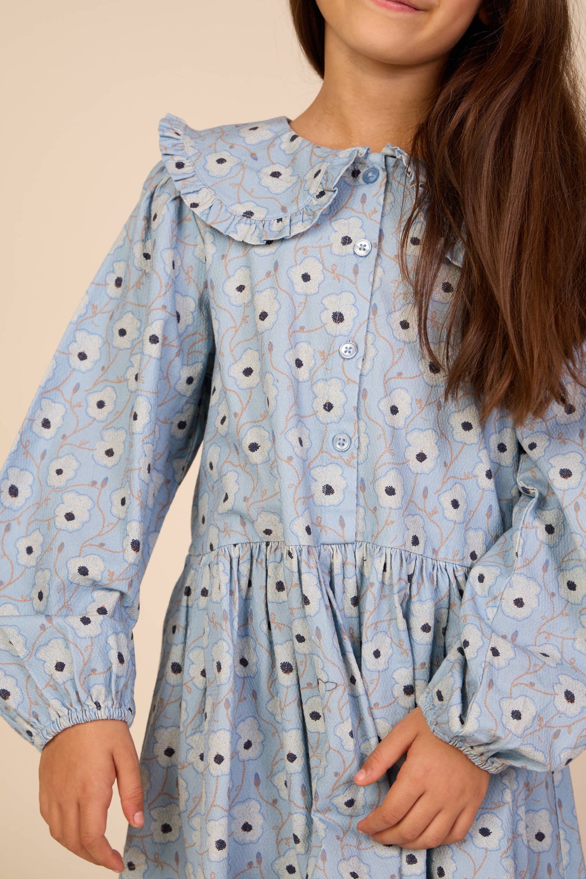 Floral Cotton Dress with Collar - Tween - Blue/Brown | 101428 Nova