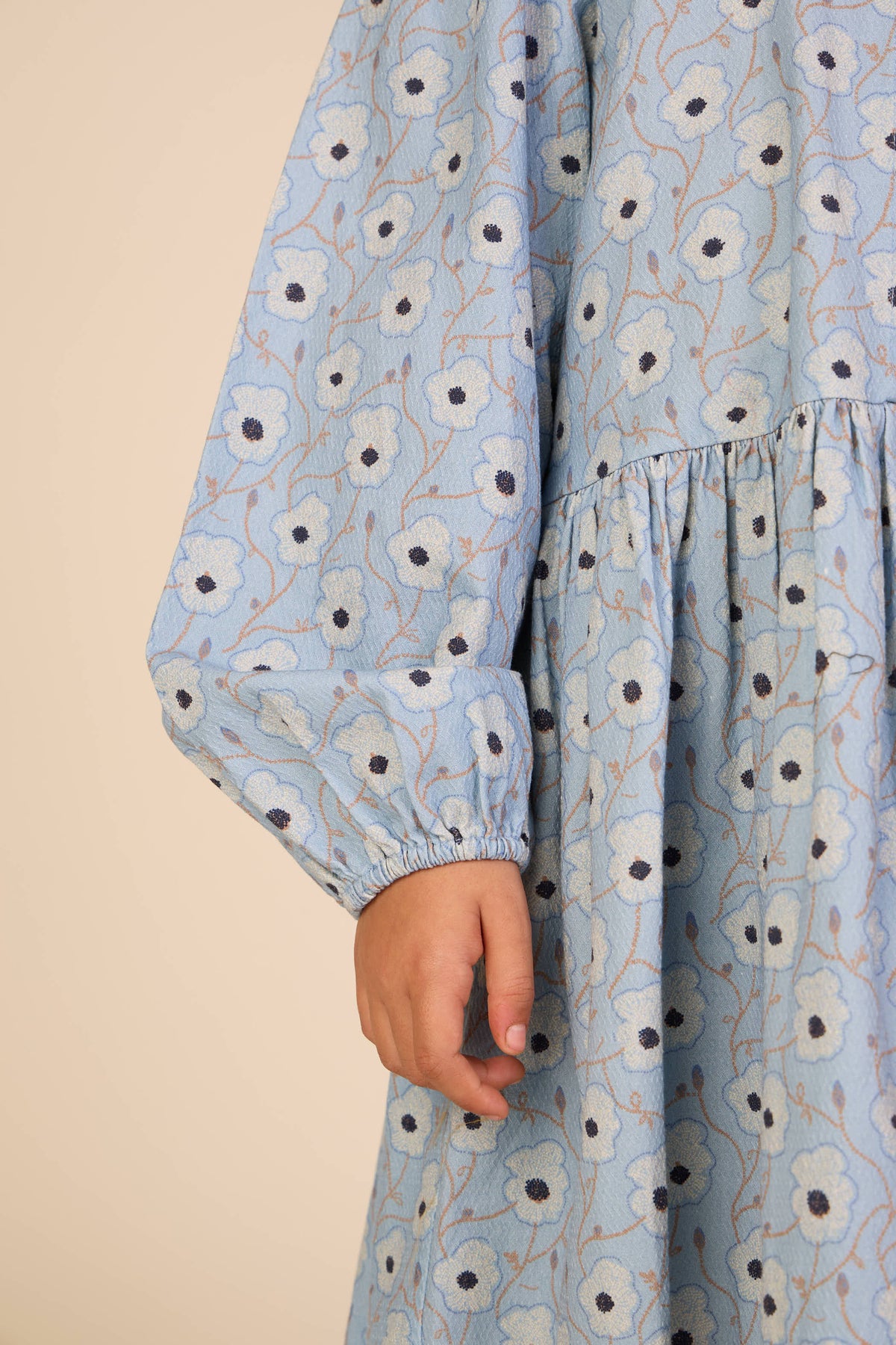 Floral Cotton Dress with Collar - Tween - Blue/Brown | 101428 Nova