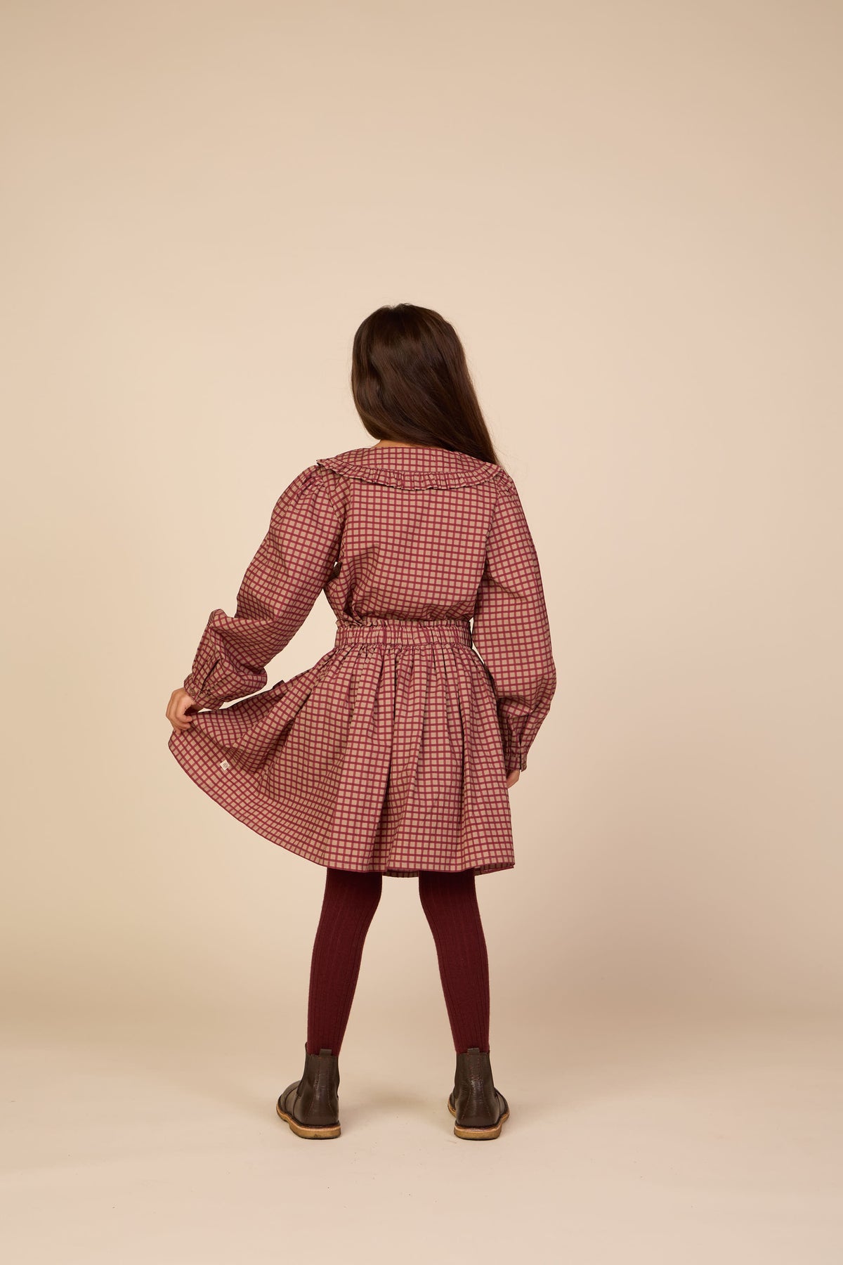 Frill Pocket Poplin Skirt - Tween - Bordeaux Check | 101444 Julia