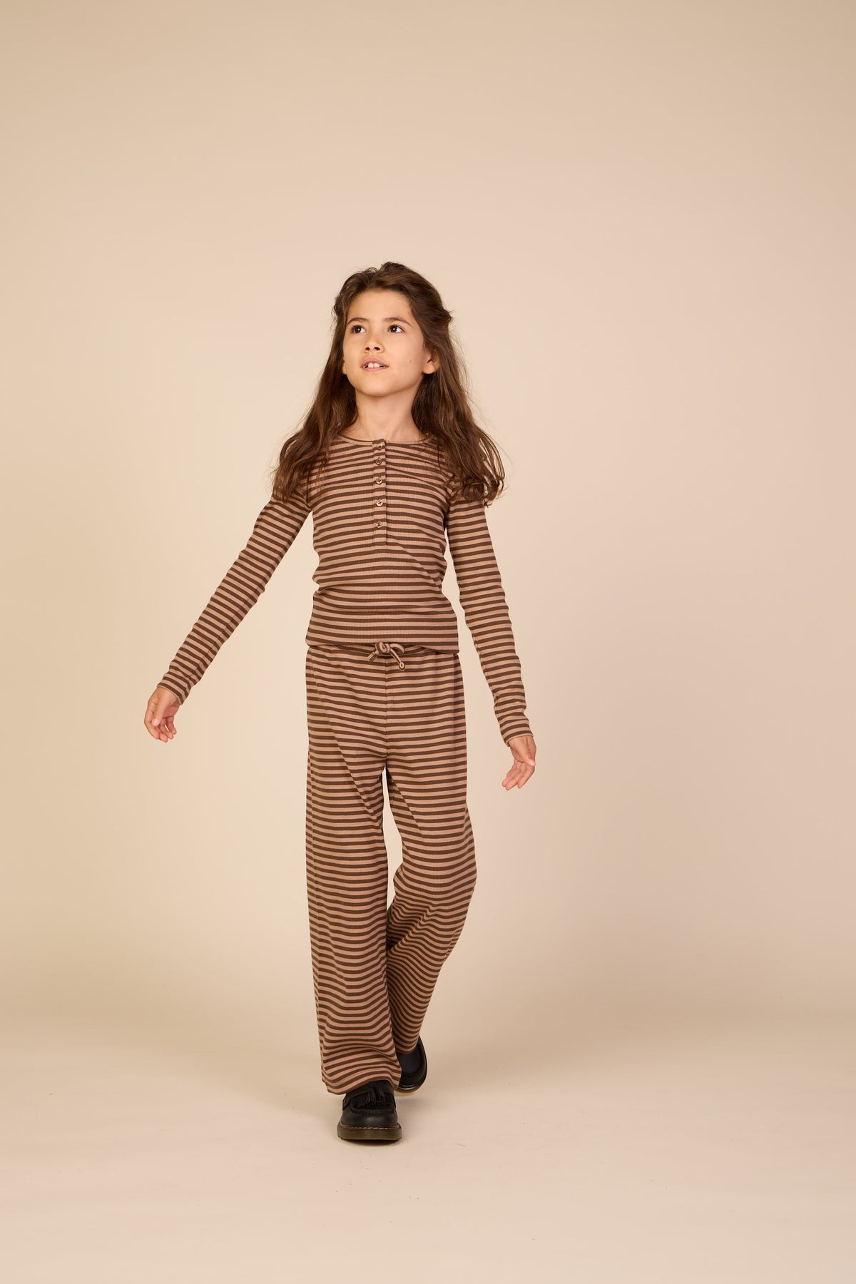 Striped Wide-Leg Rib Trousers - Tween - Brown/Light Brown | 101606 Gloria