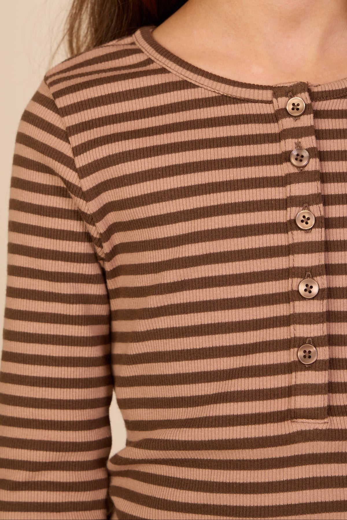 Striped Rib Long-Sleeve T-Shirt - Kids - Brown/Light Brown | 101614 Gloria