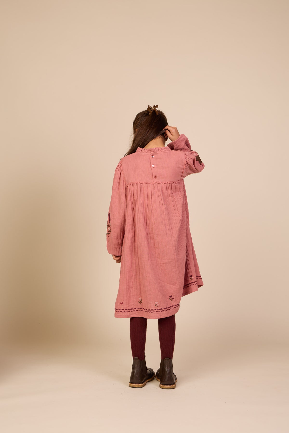 Cross-Stitch Double Gauze Dress - Tween - Dusty Rose | 101466 Laureen
