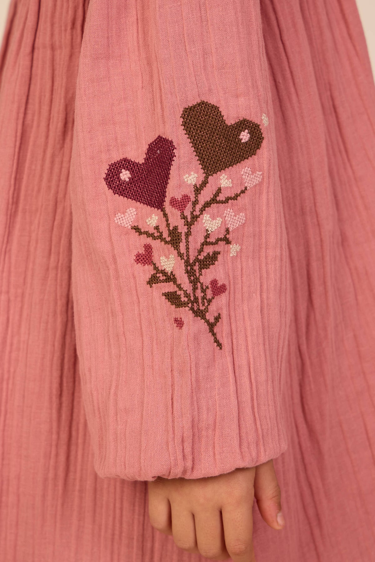 Cross-Stitch Double Gauze Dress - Tween - Dusty Rose | 101466 Laureen