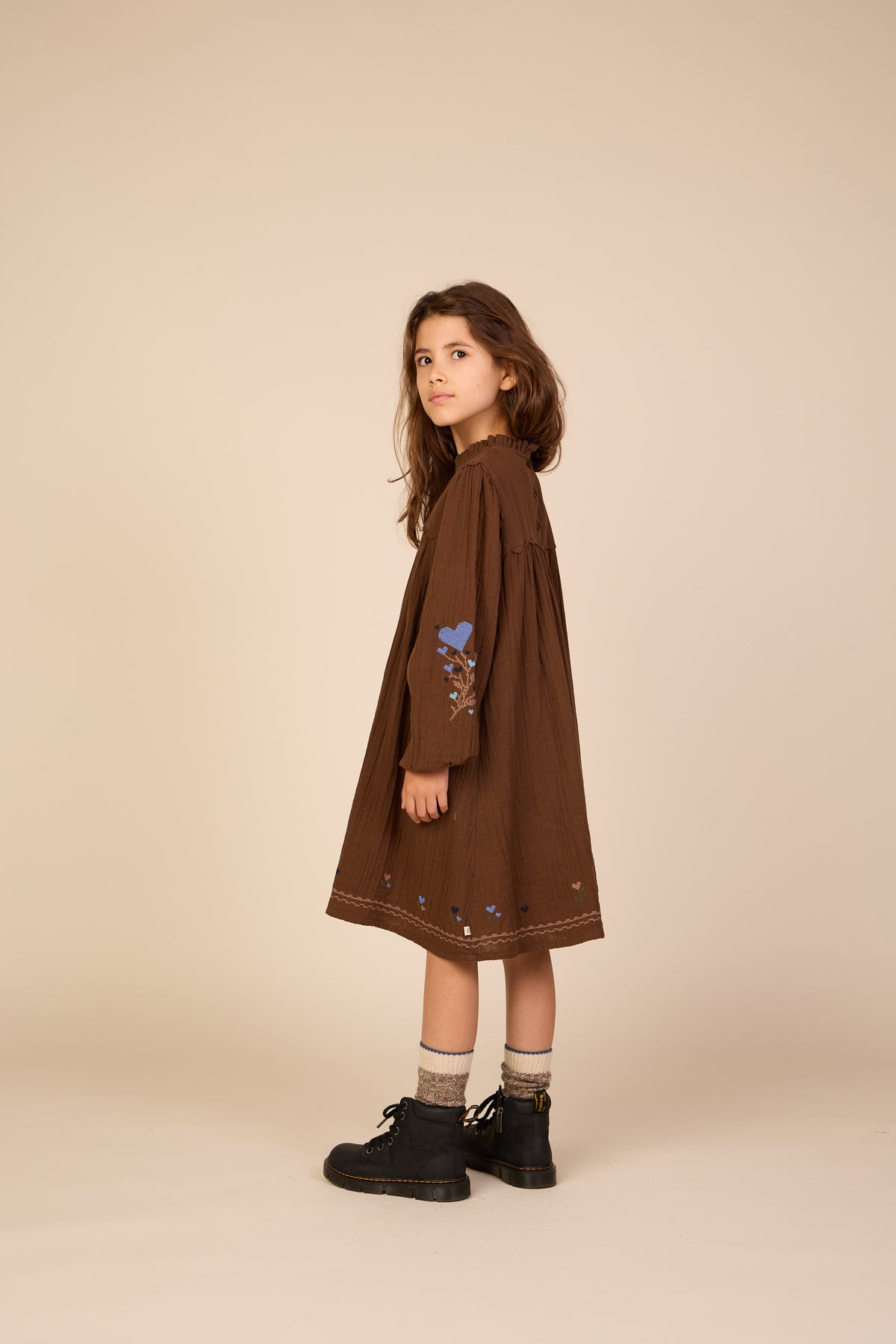 Cross-Stitch Double Gauze Dress - Tween - Brown | 101468 Laureen
