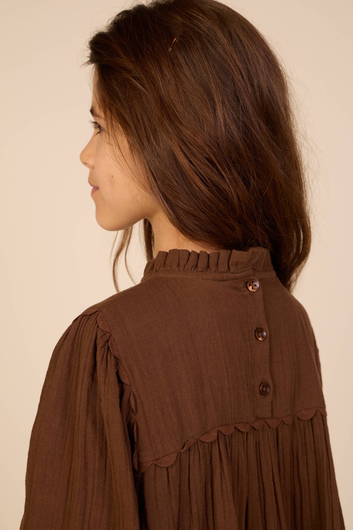 Cross-Stitch Double Gauze Dress - Tween - Brown | 101468 Laureen