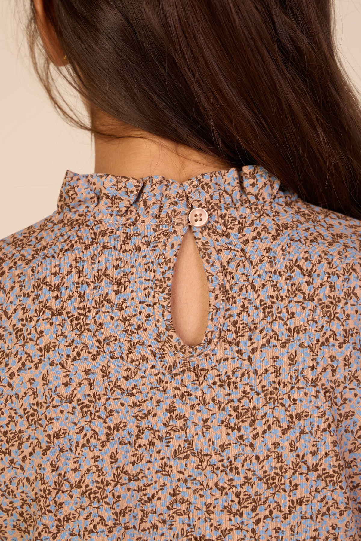 Printed Peplum Jersey Blouse - Tween - Blue/Brown | 101542 Heidi