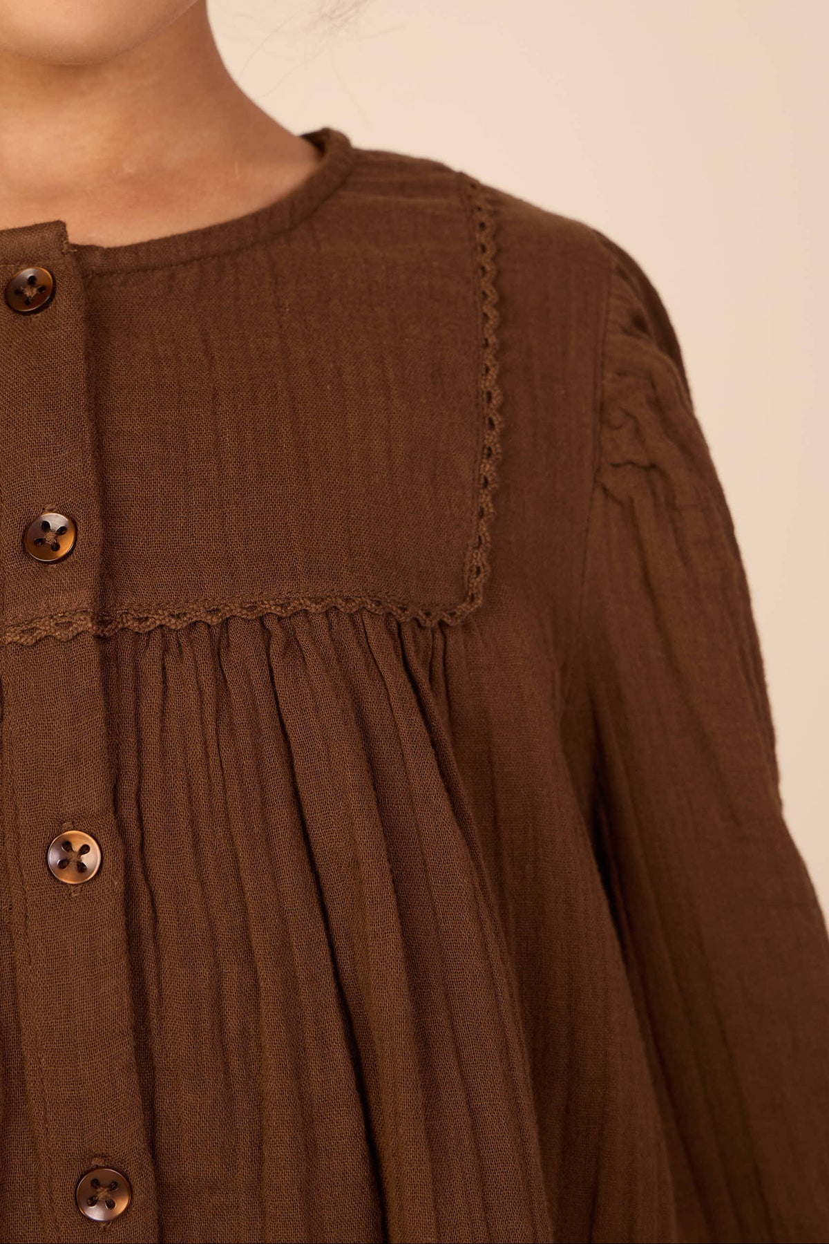 Double Gauze Cotton Blouse - Kids - Brown | 101463 Celina