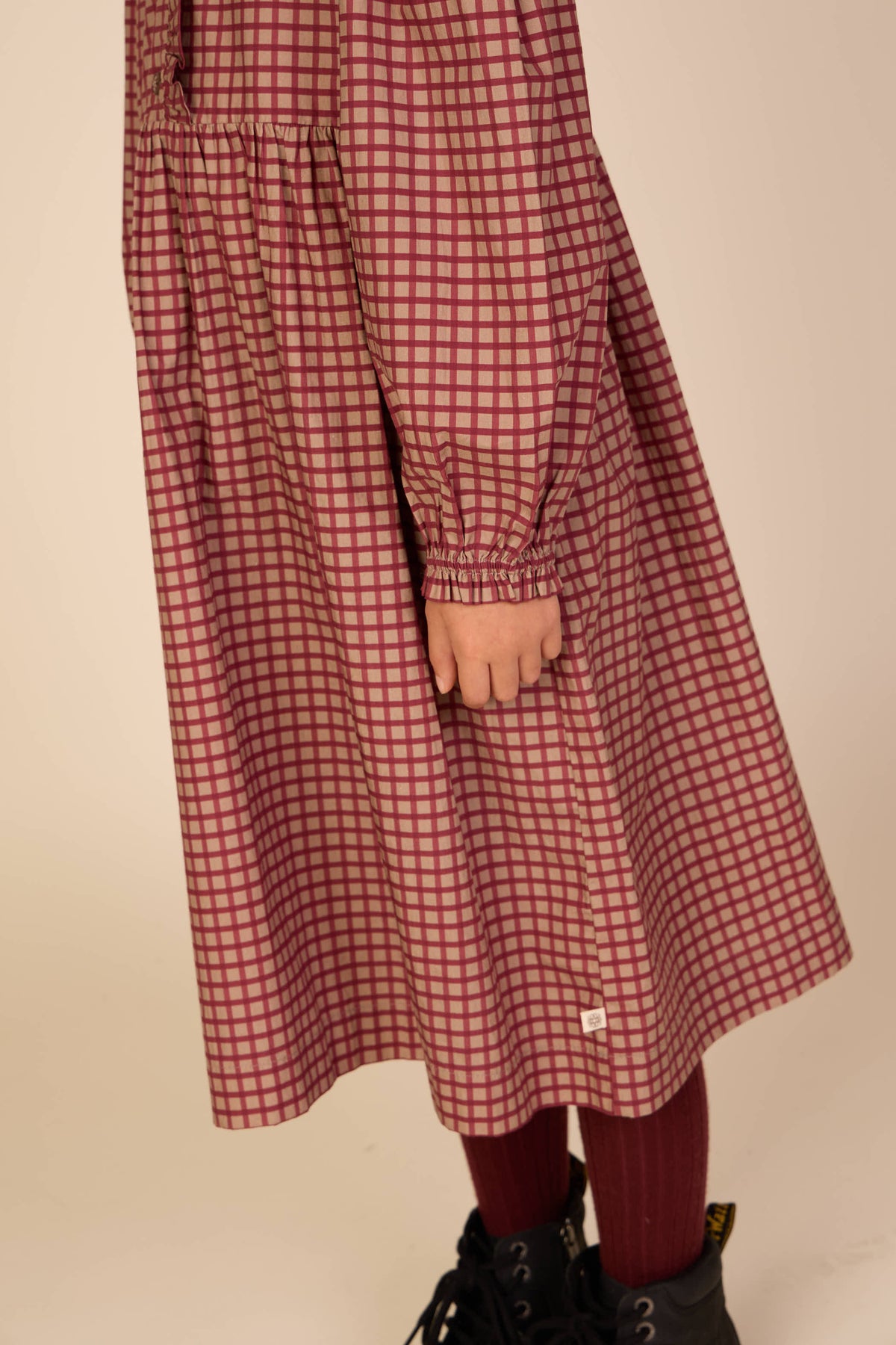 Frill Placket Poplin Dress - Tween - Bordeaux Check | 101437 Julia