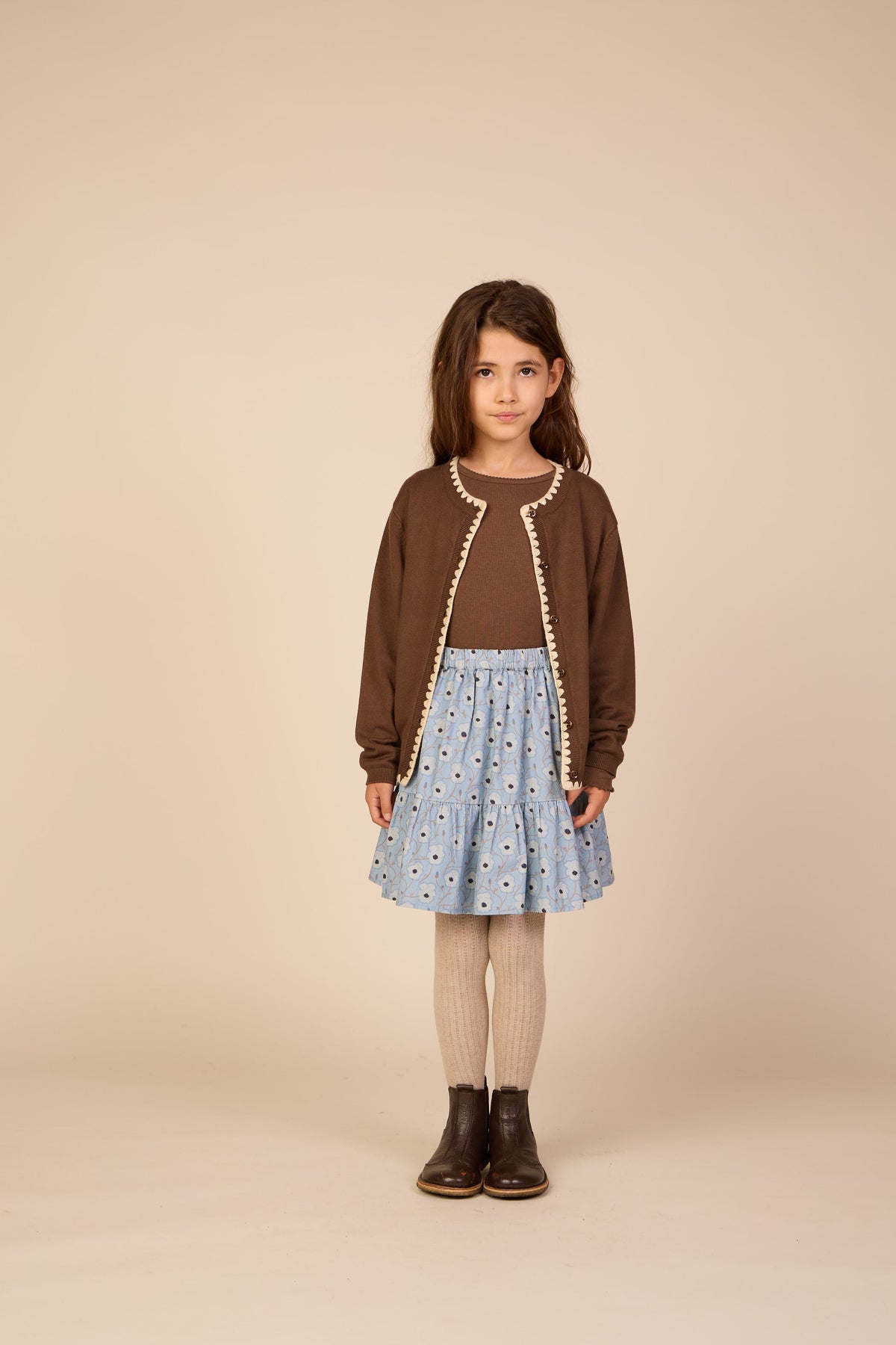 Contrast Stitch Cardigan - Tween - Brown/Offwhite | 101633 Lia