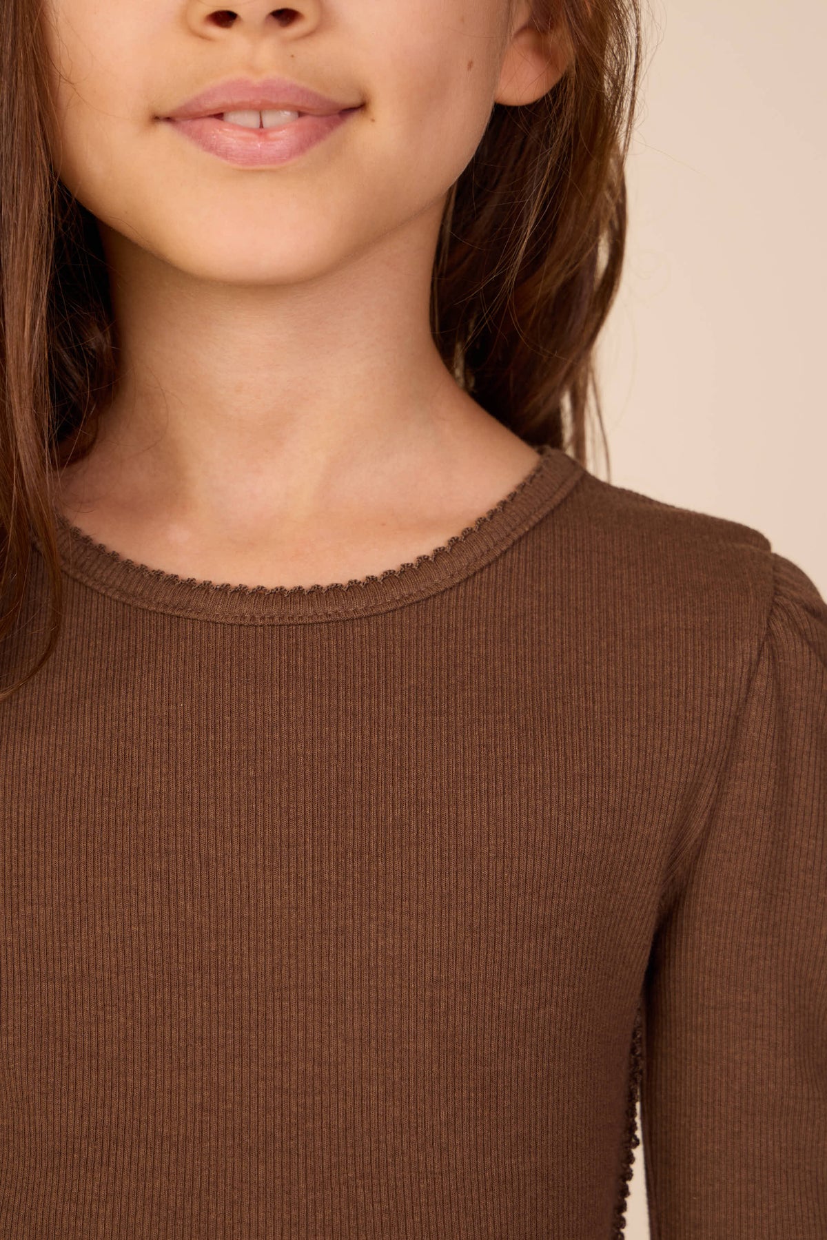 Ribbed Modal-Blend Long-Sleeve T-Shirt - Tween - Brown | 101558 Lottie