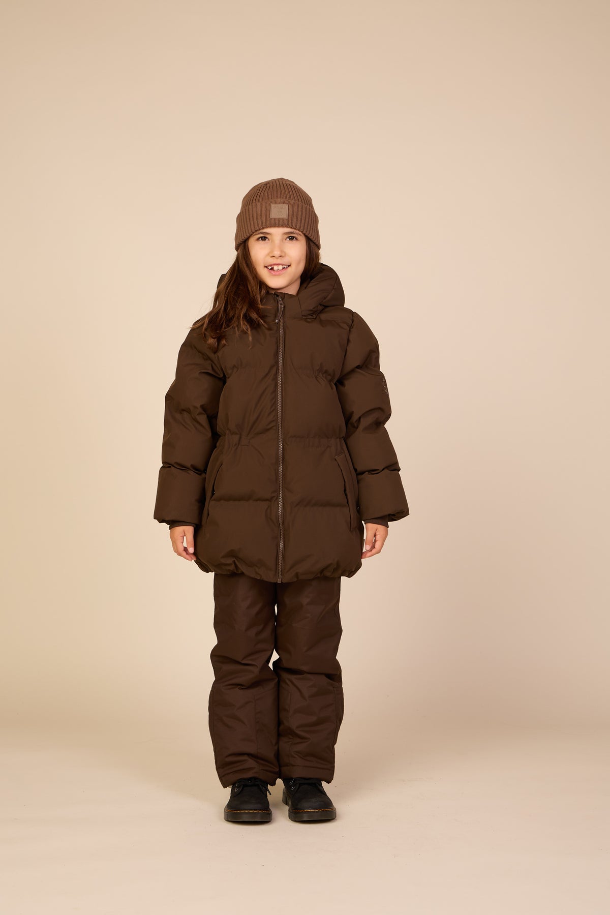 Winter Puffer Jacket with Drawstring - Tween - Dark Brown | 101414 Elenor