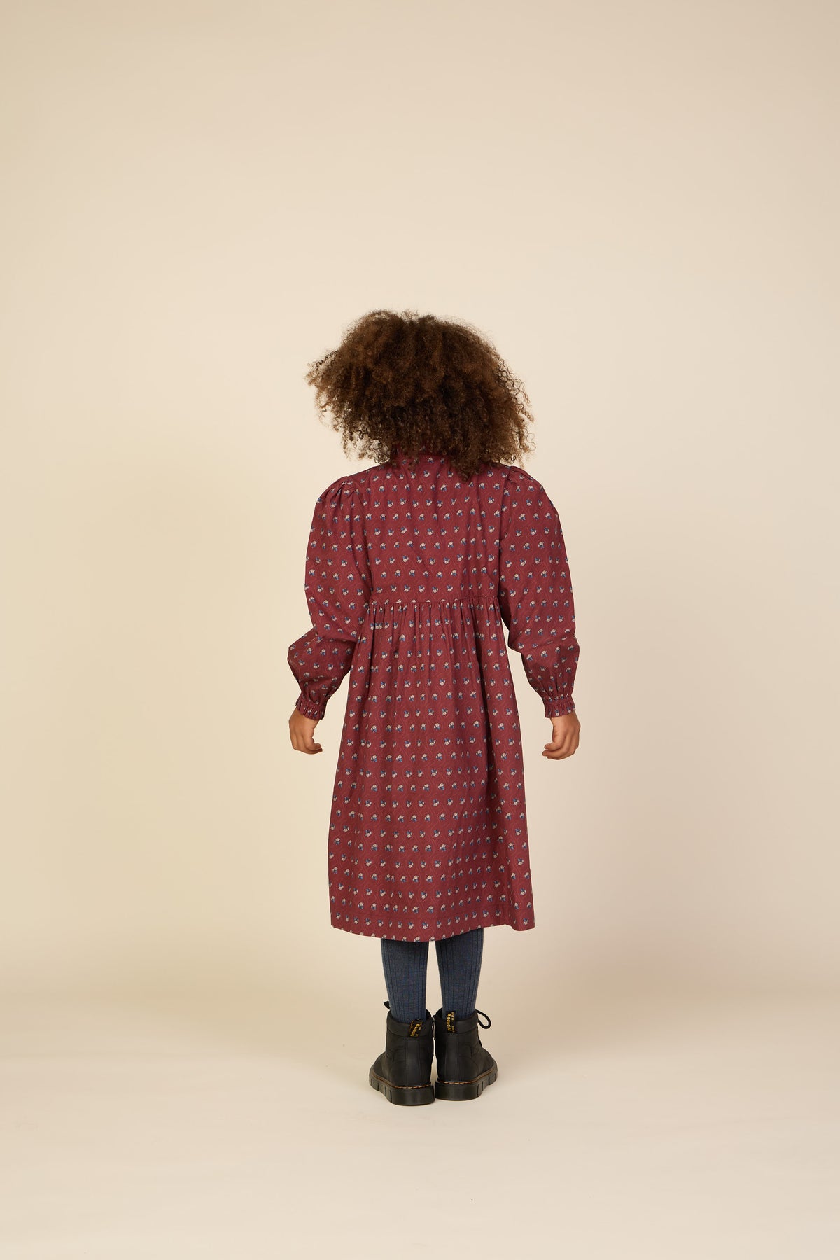 Frill Placket Poplin Dress - Tween - Bordeaux Flowerprint | 101439 Julia