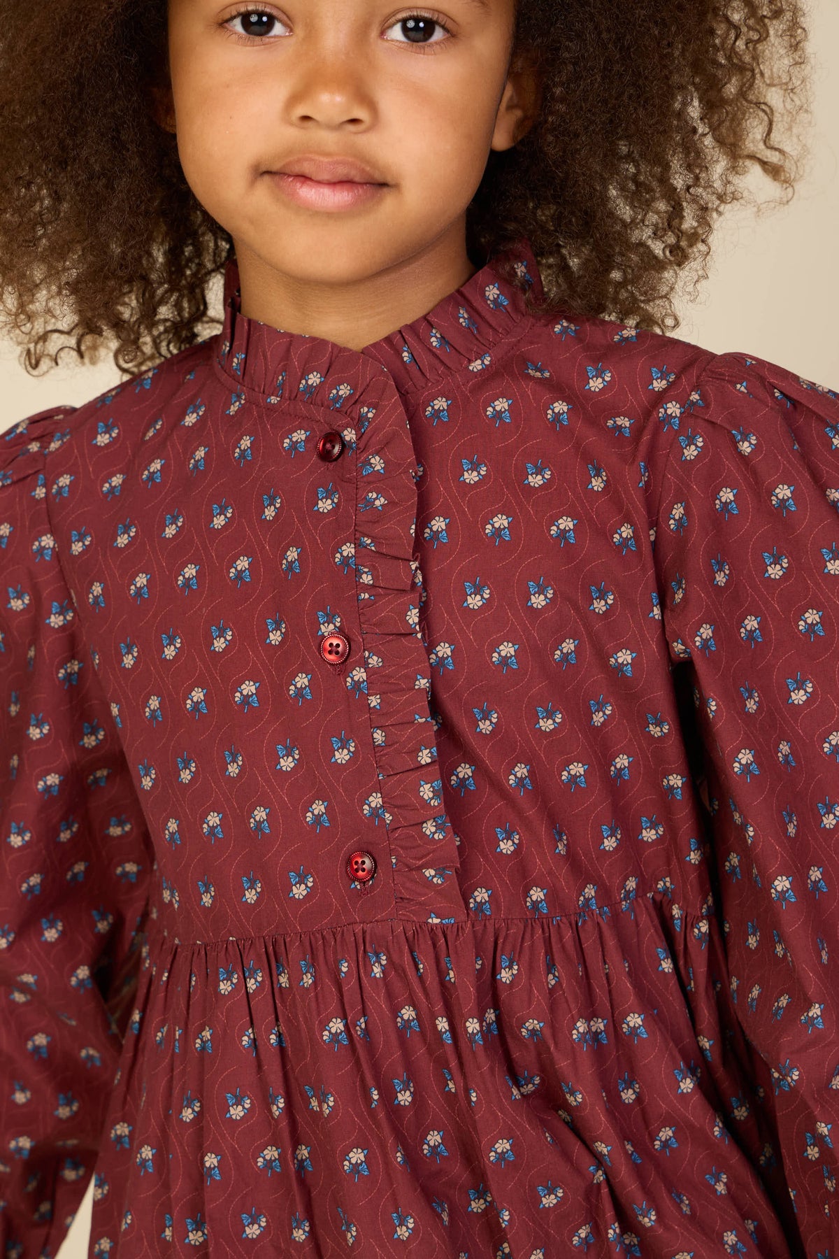 Frill Placket Poplin Dress - Tween - Bordeaux Flowerprint | 101439 Julia