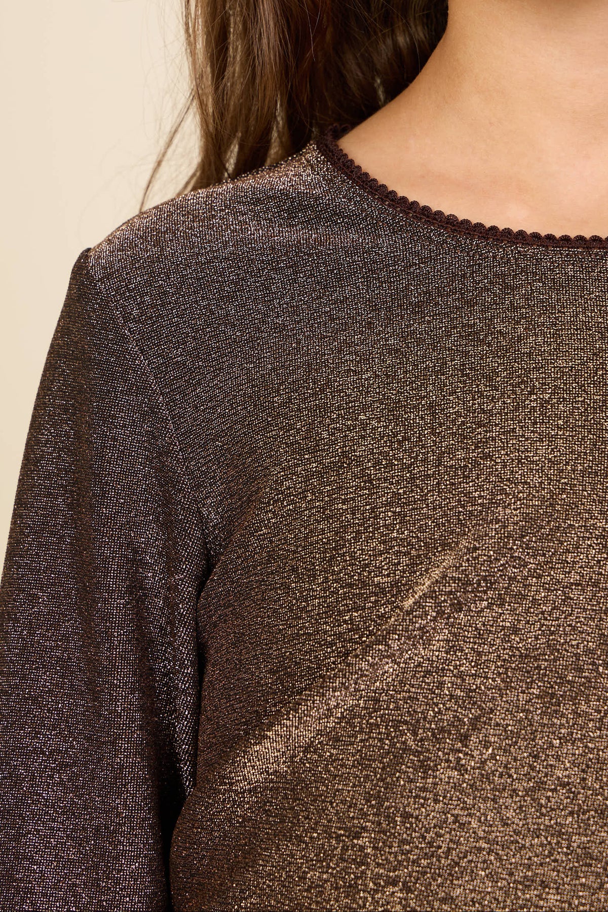 Long-Sleeve Lurex T-Shirt - Kids - Dark Brown | 101663 Helen